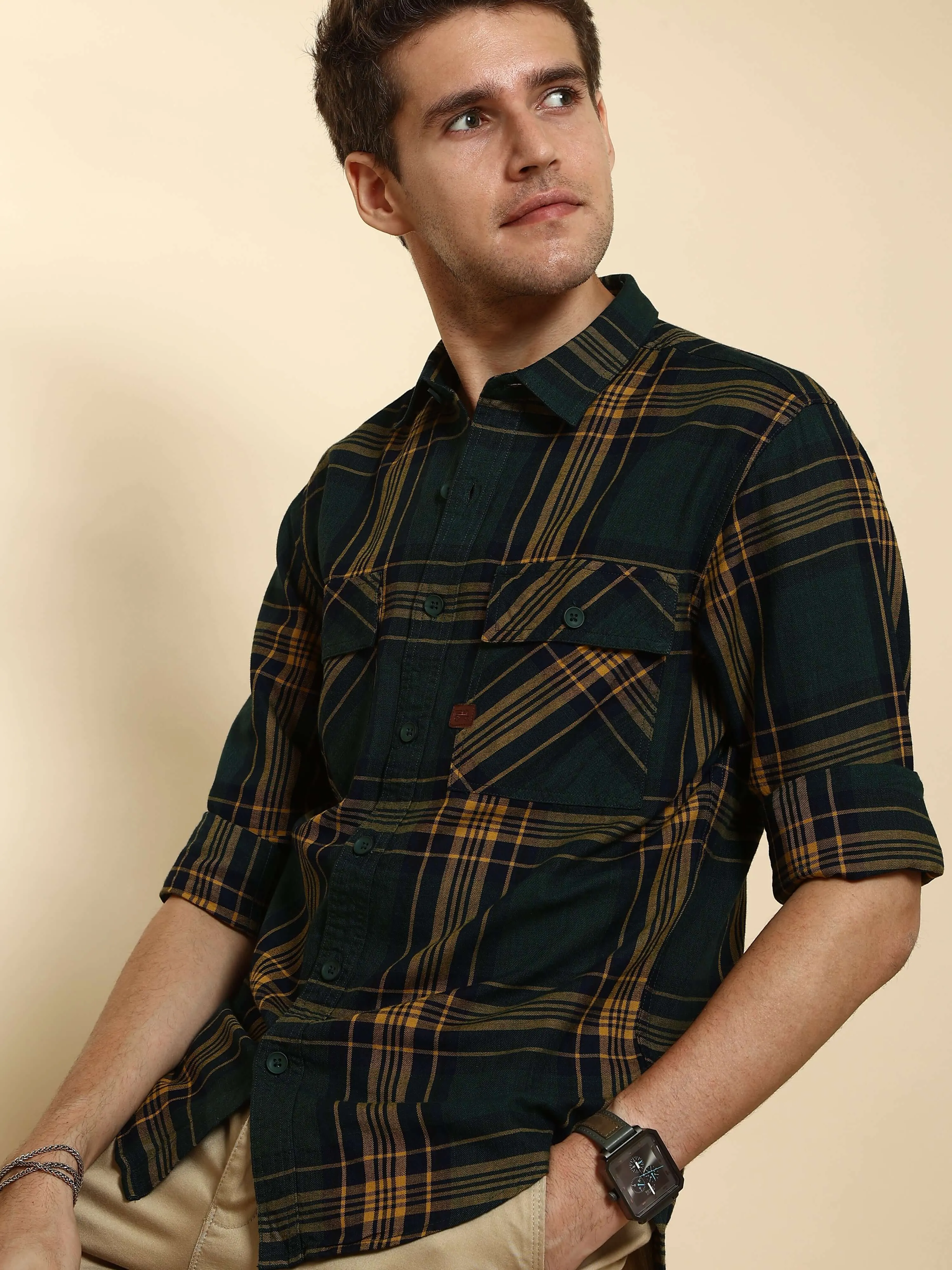 Green Check Full Sleeve Casual shirt