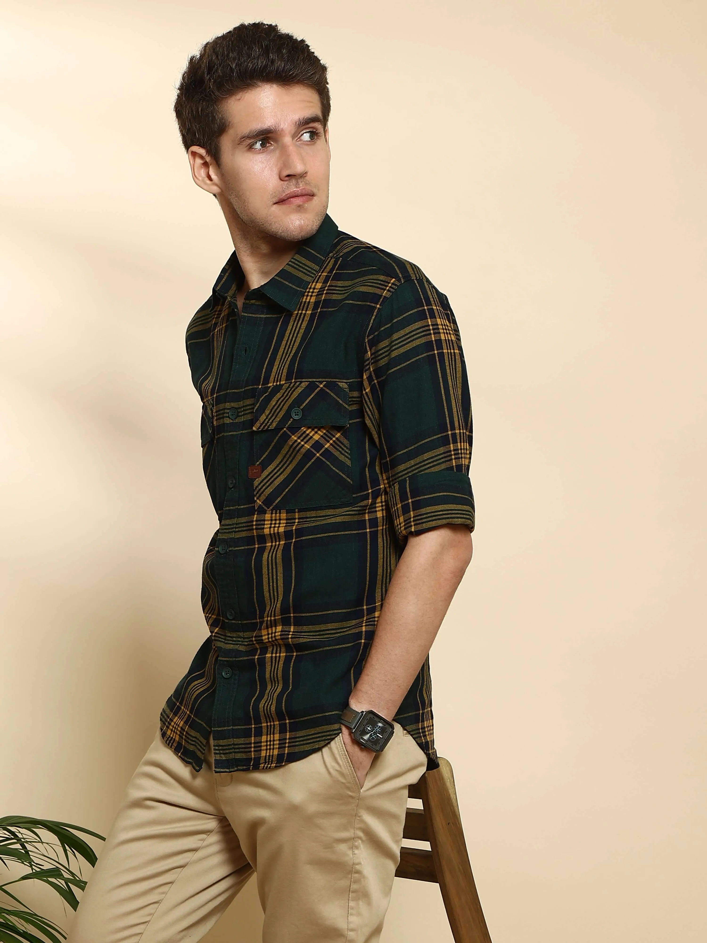 Green Check Full Sleeve Casual shirt