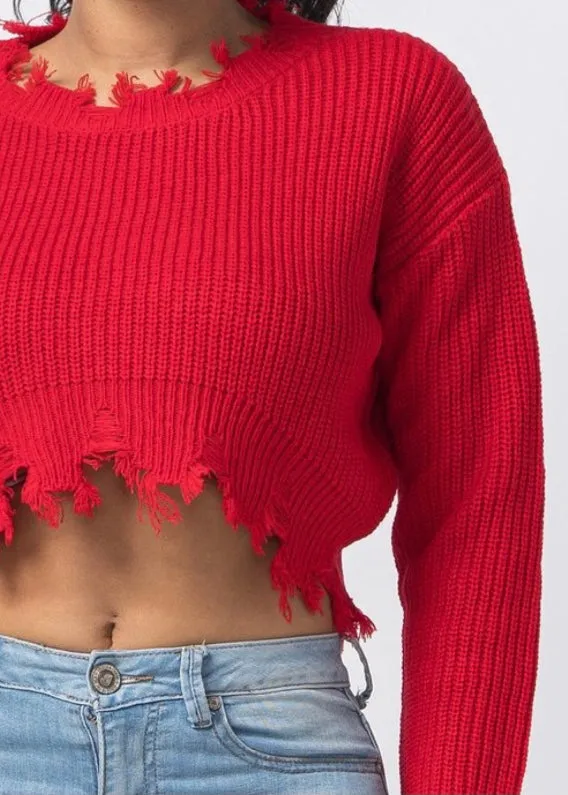 Hera Distressed Sweater Top (Red) 21492