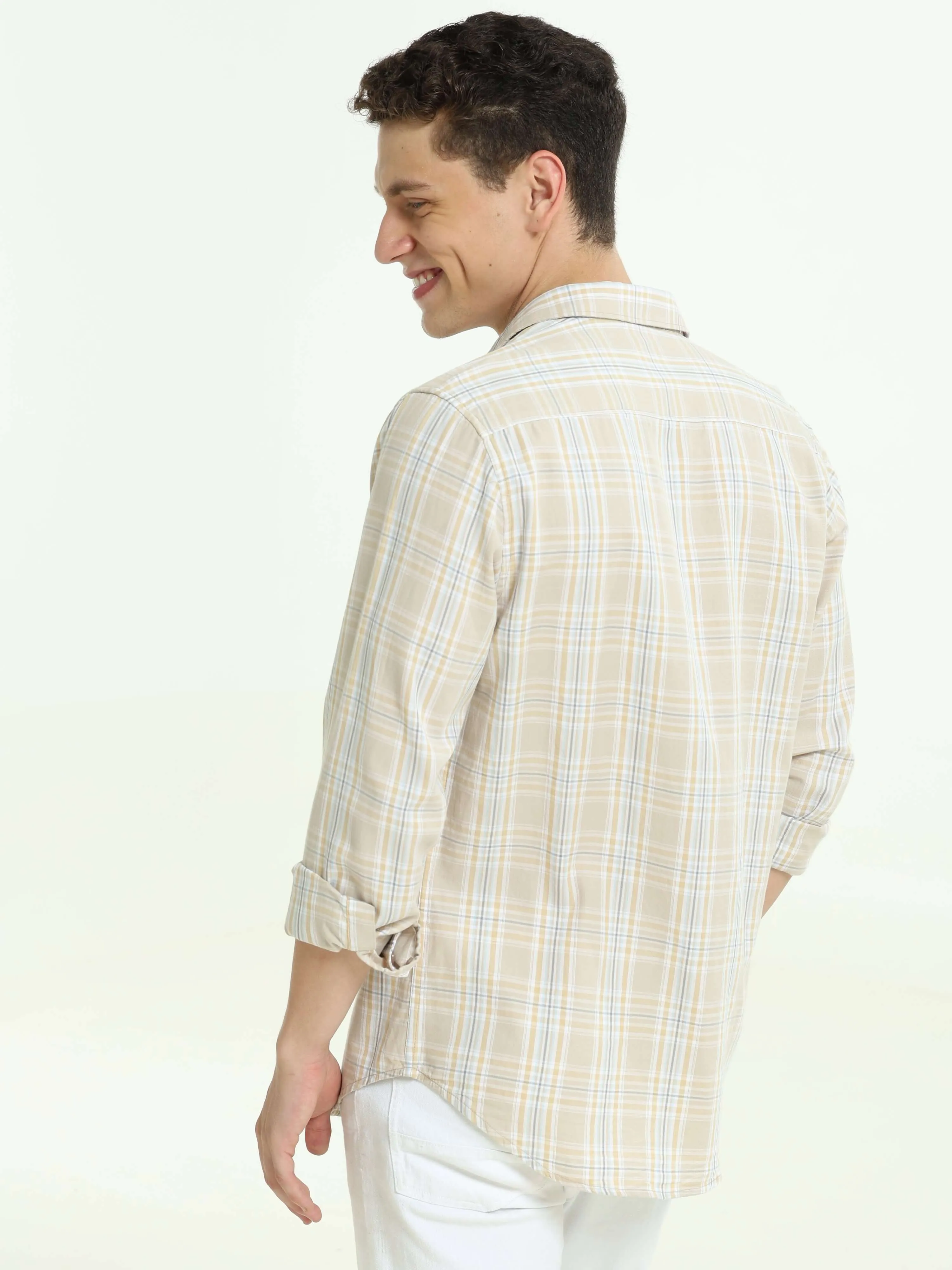 Ivory off-white casual check shirt