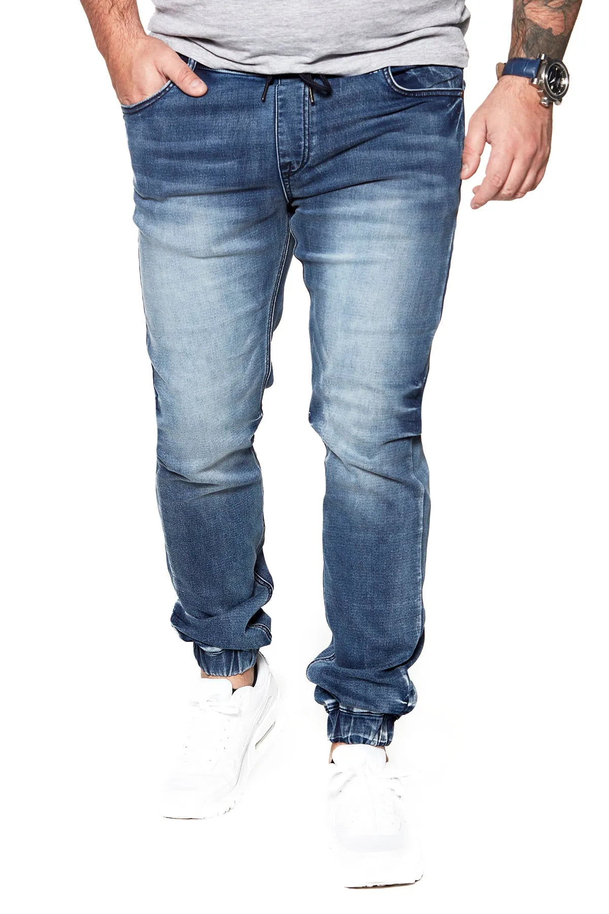 JAGGER - 5 Pocket Cozy Denim Classic Jogger - Vintage Medium Blue Wash