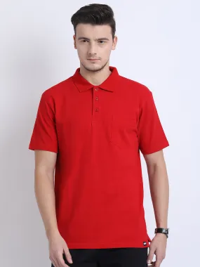 JDC Men Red Solid T.shirt