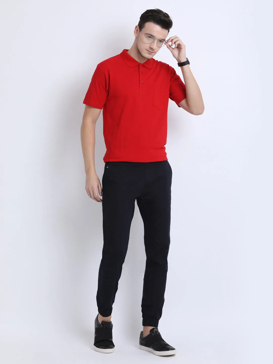 JDC Men Red Solid T.shirt