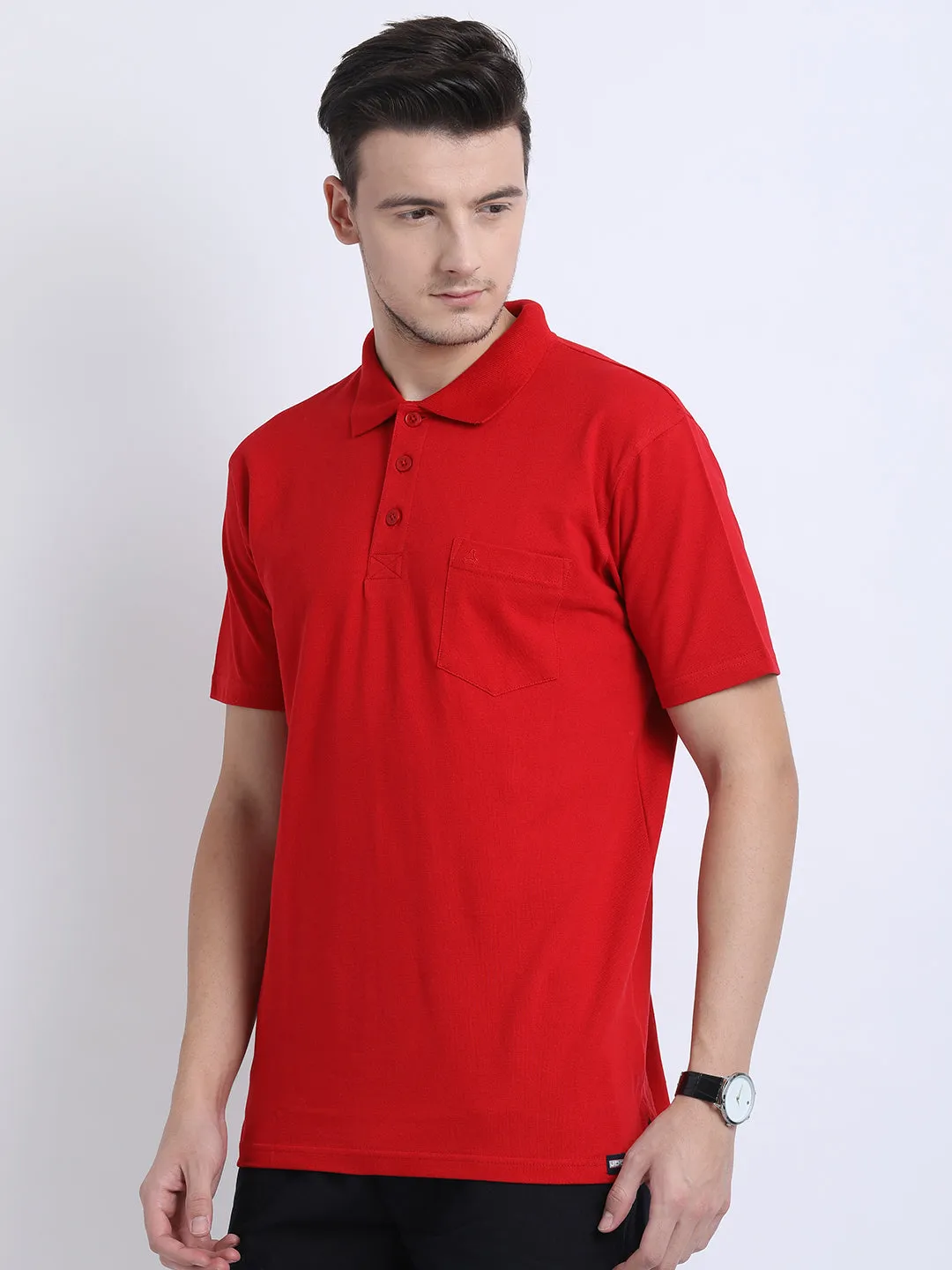 JDC Men Red Solid T.shirt