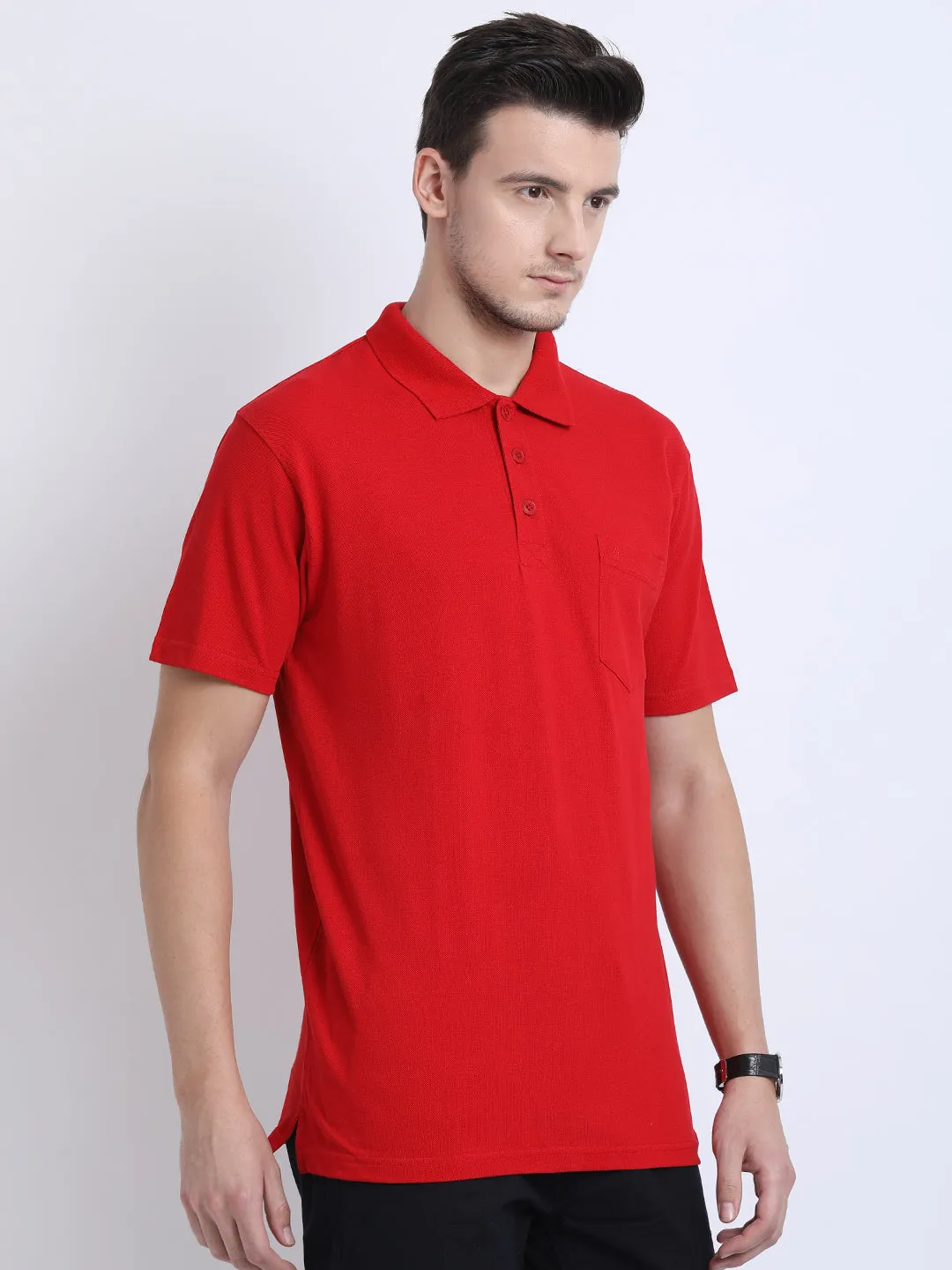 JDC Men Red Solid T.shirt