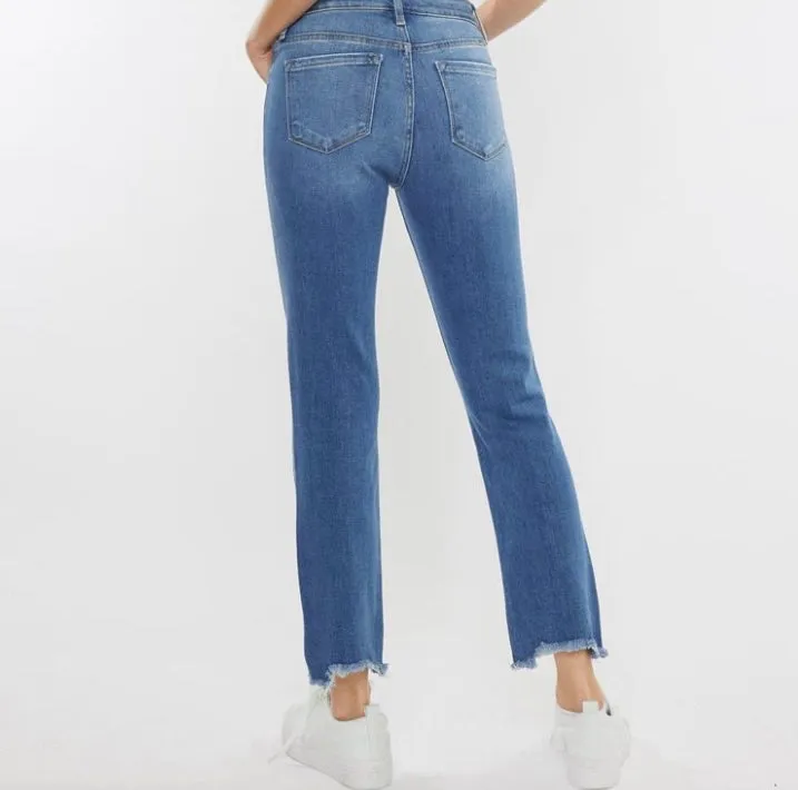 KanCan Distressed Hem Croppped Straight Jeans