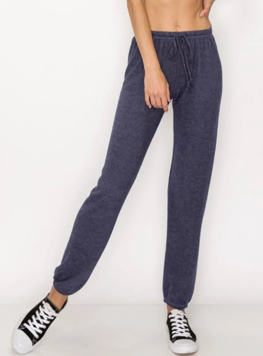 Lounge comfy and cozy pants with elastic drawstring pants with elastic at ankles- H. Navy