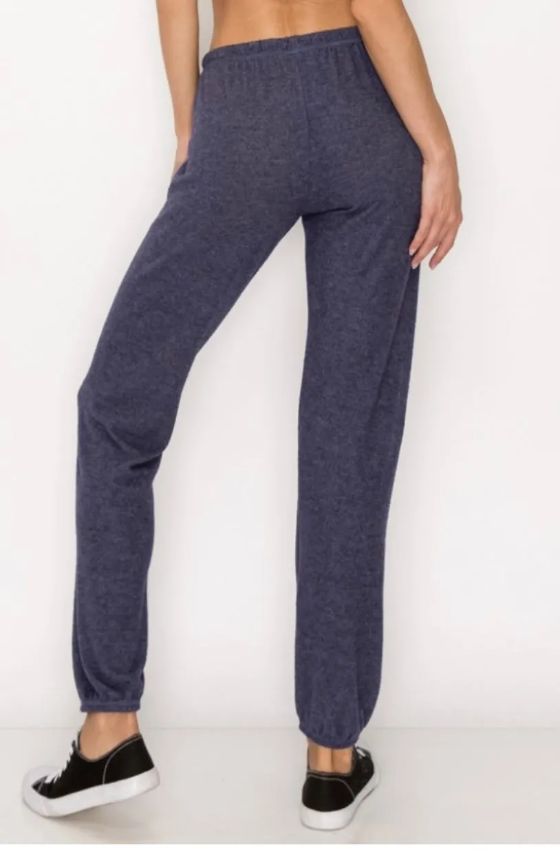 Lounge comfy and cozy pants with elastic drawstring pants with elastic at ankles- H. Navy