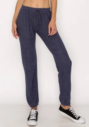 Lounge comfy and cozy pants with elastic drawstring pants with elastic at ankles- H. Navy