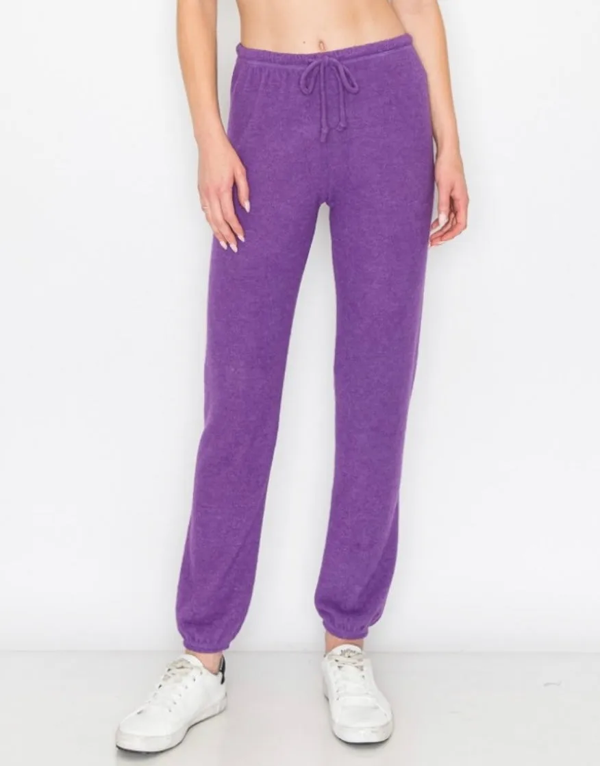 Lounge comfy and cozy pants with elastic drawstring pants with elastic at ankles- H. Purple