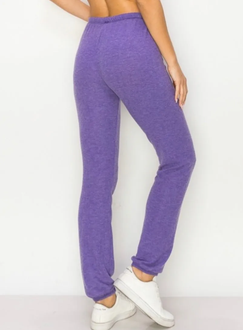 Lounge comfy and cozy pants with elastic drawstring pants with elastic at ankles- H. Purple