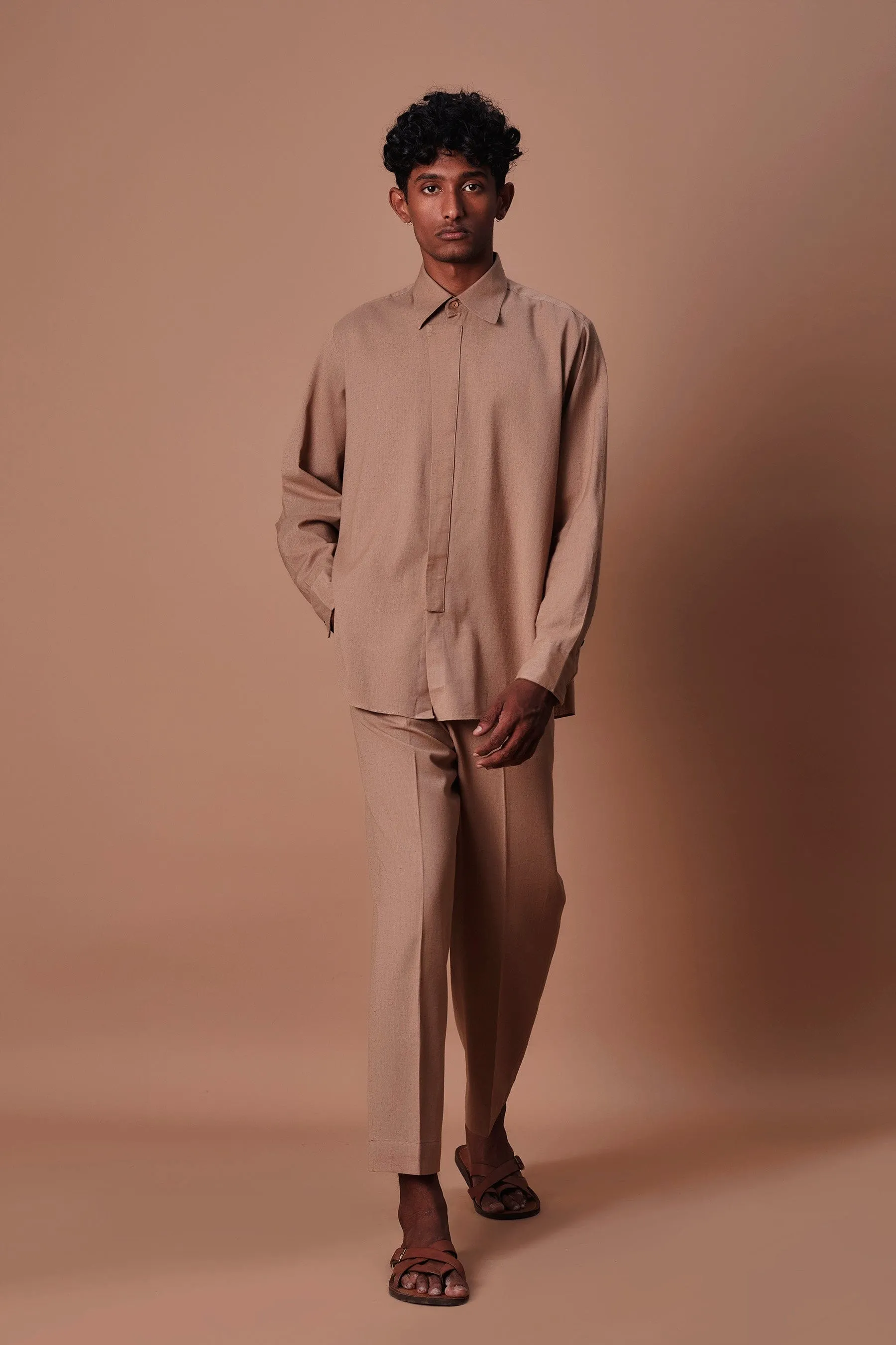 Mati Brown Placket Shirt & Ankle Pant Set (2 PCS)