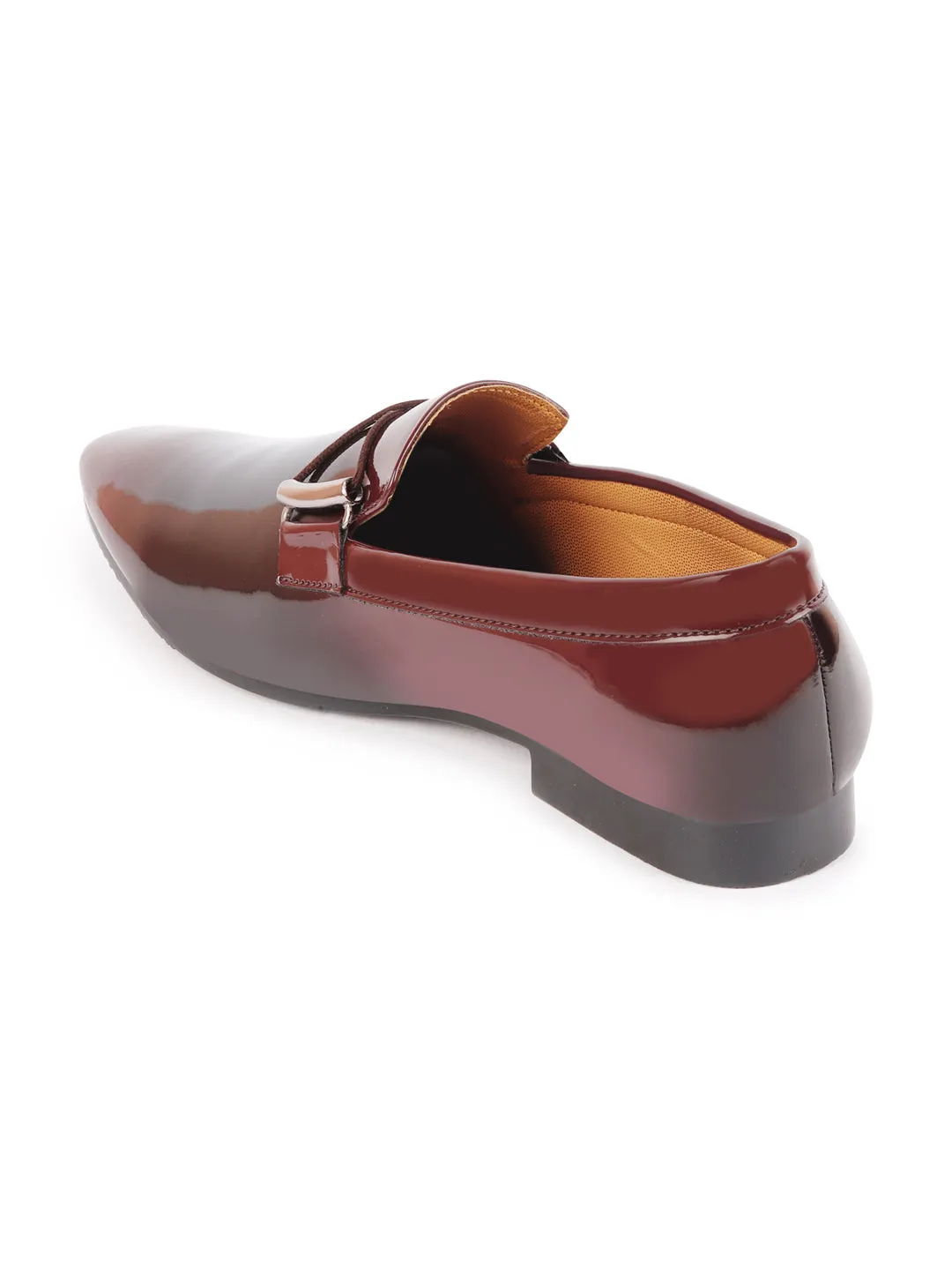 Men Brown Casual Patent Leather Slip-On Loafers