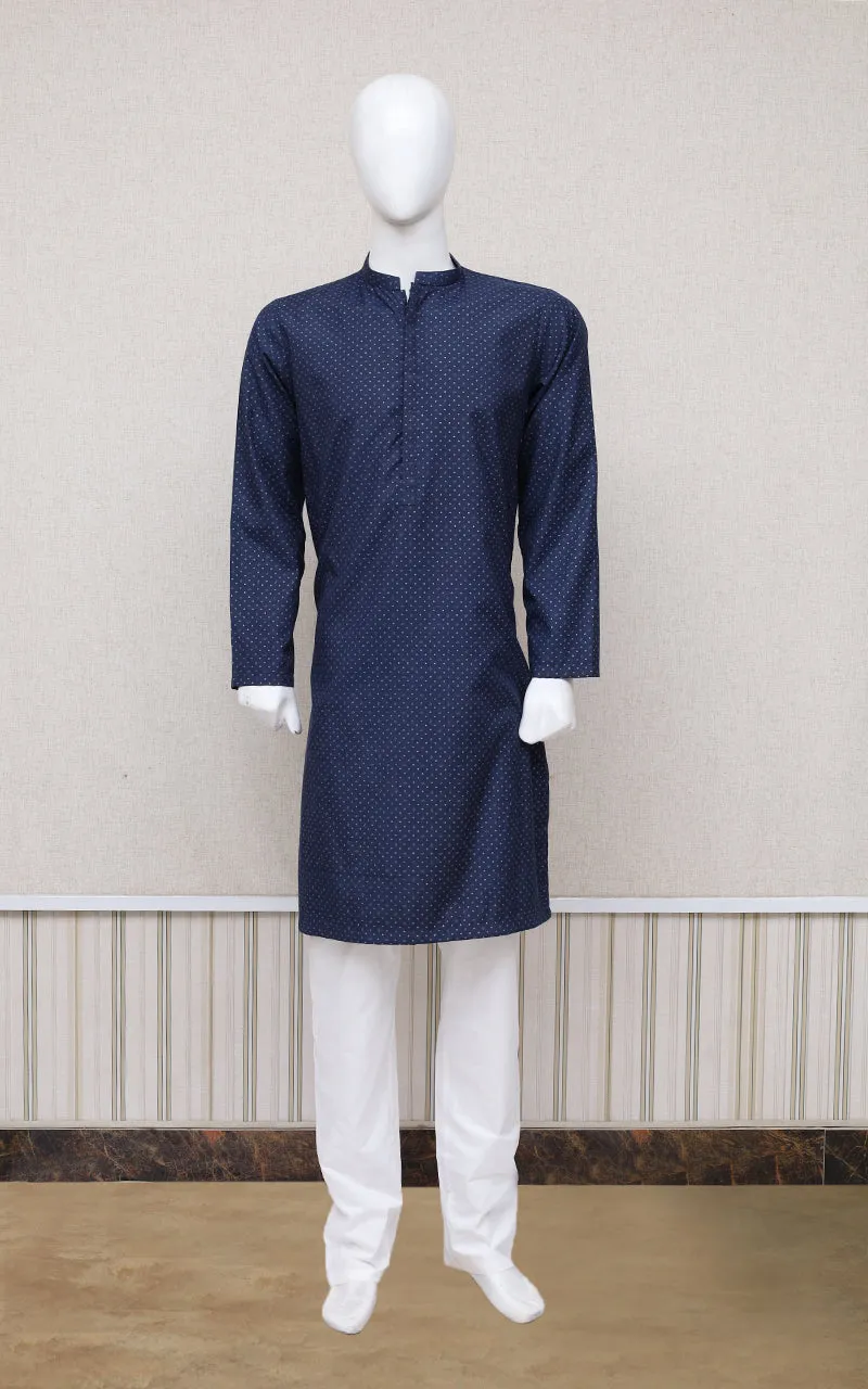 Men Premium Dotted Kurta Blue