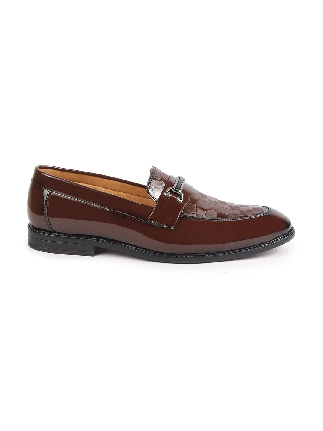 Men Tan Casual Patent Leather Slip-On Loafers