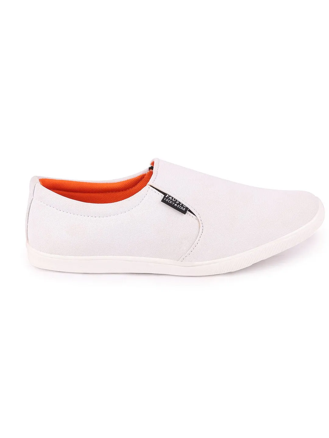 Men White Casual Canvas Slip-On Loafers