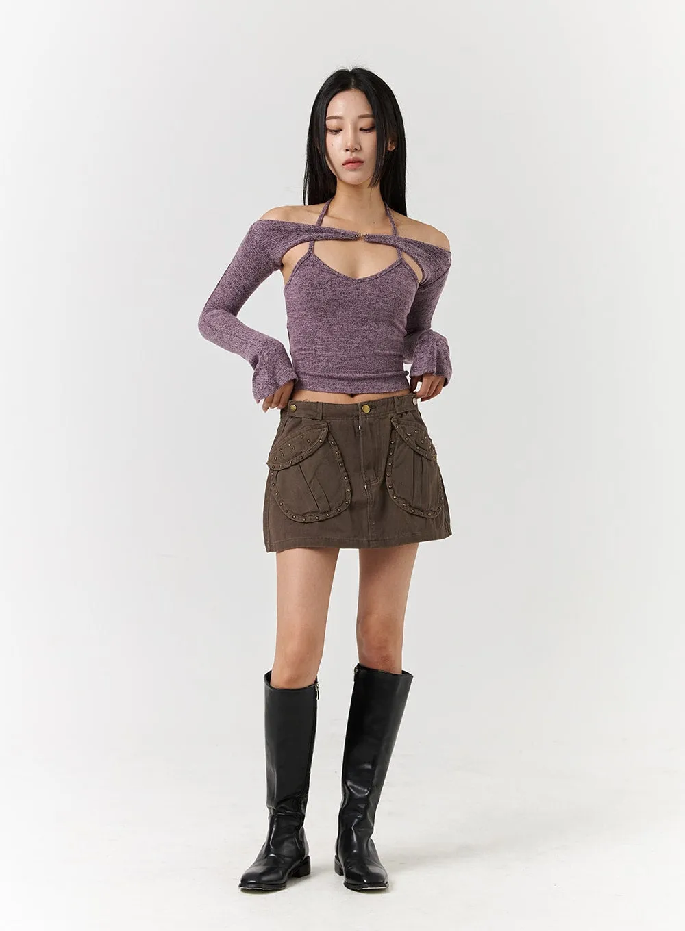 Mid-Chained Cozy Tank Top & Long Sleeve Bolero Shrug CD322