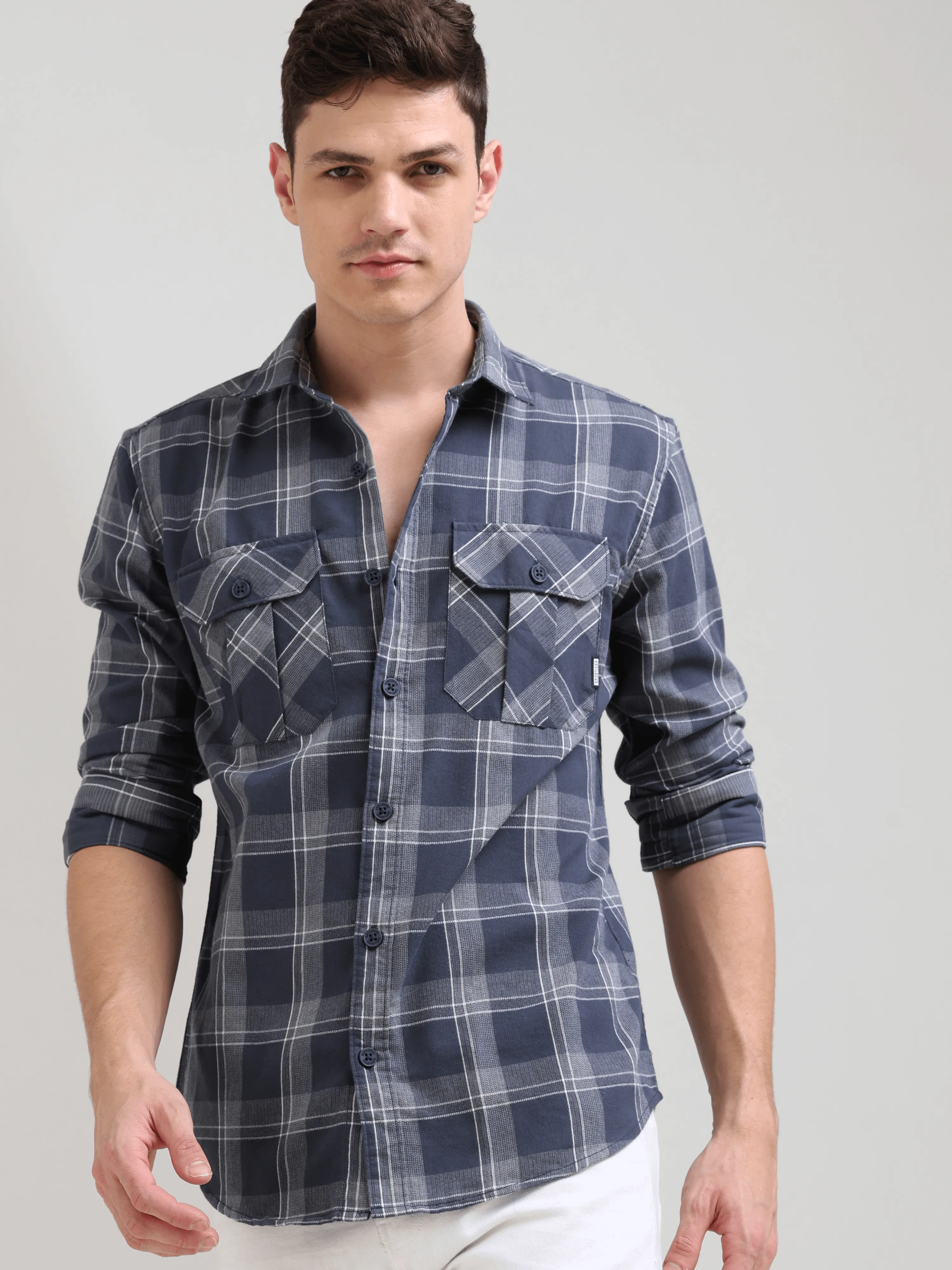 Napoleon grey off-white casual check shirt