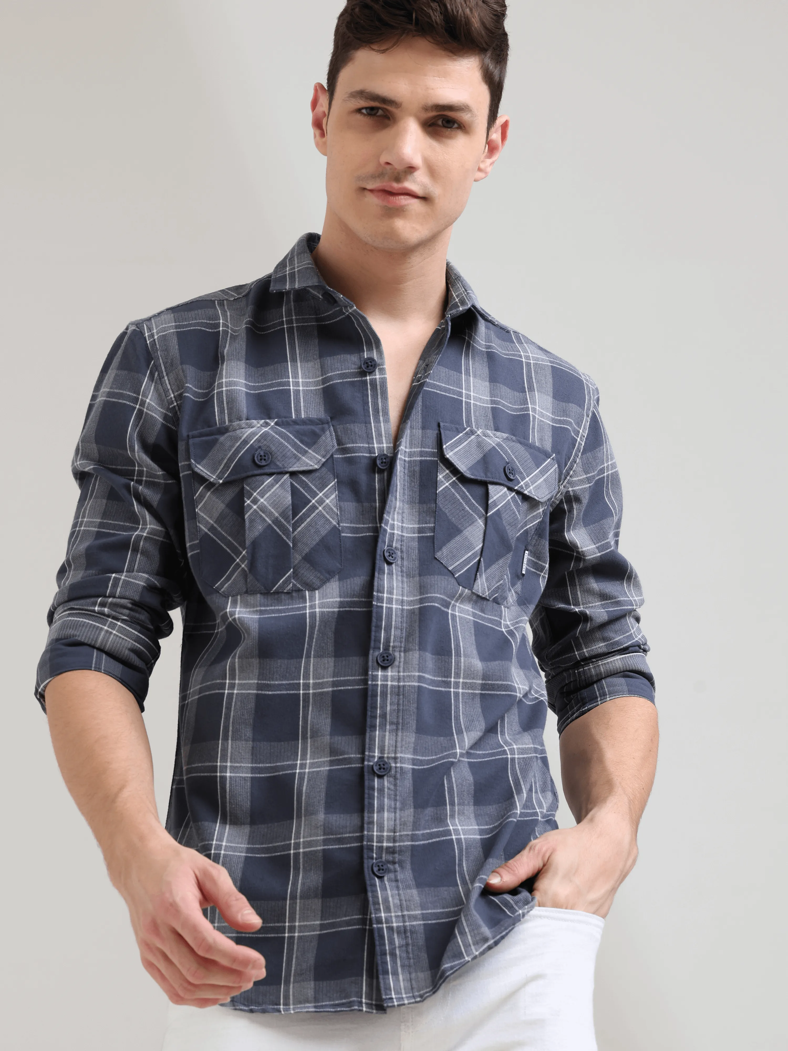 Napoleon grey off-white casual check shirt