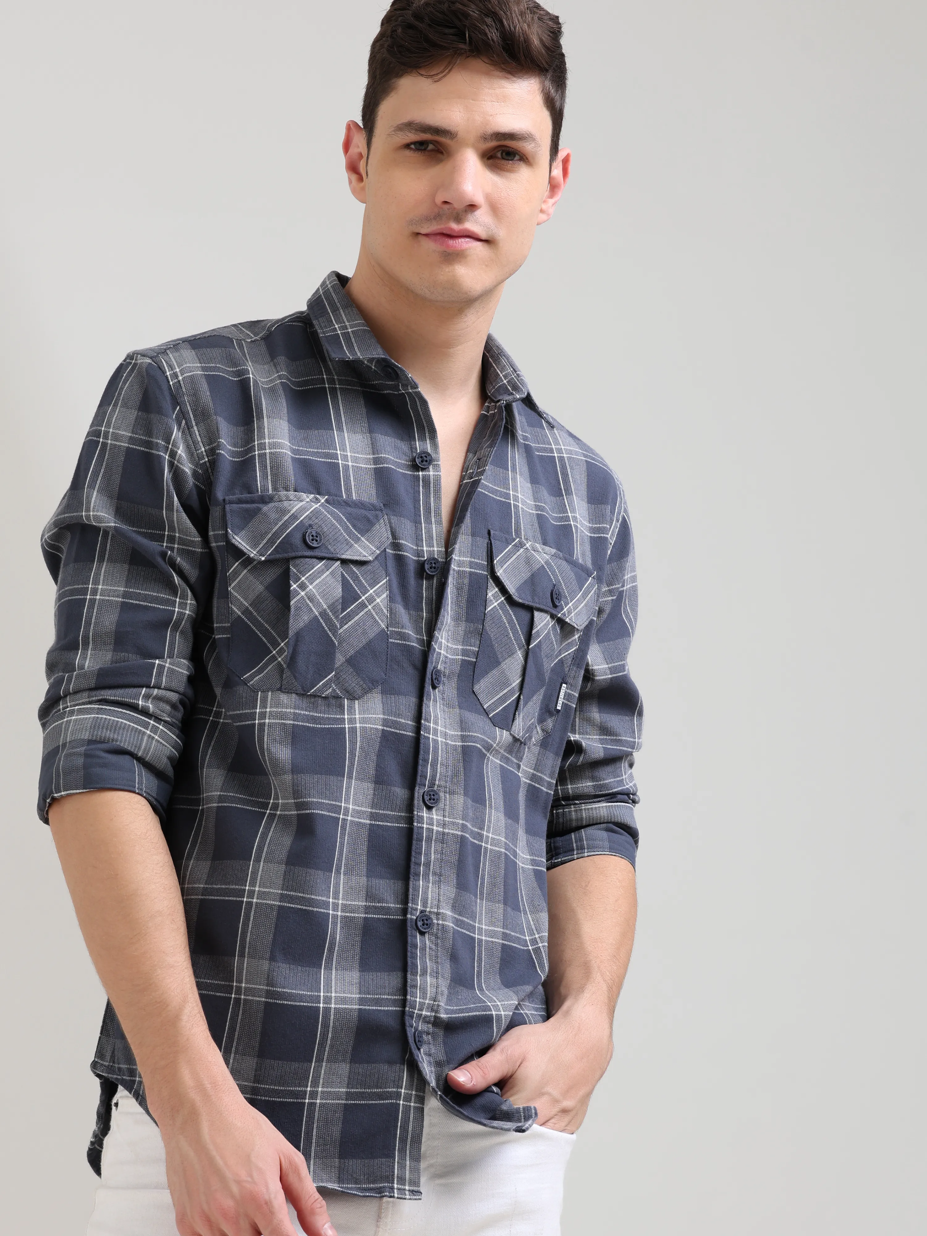 Napoleon grey off-white casual check shirt