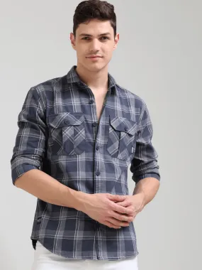 Napoleon grey off-white casual check shirt