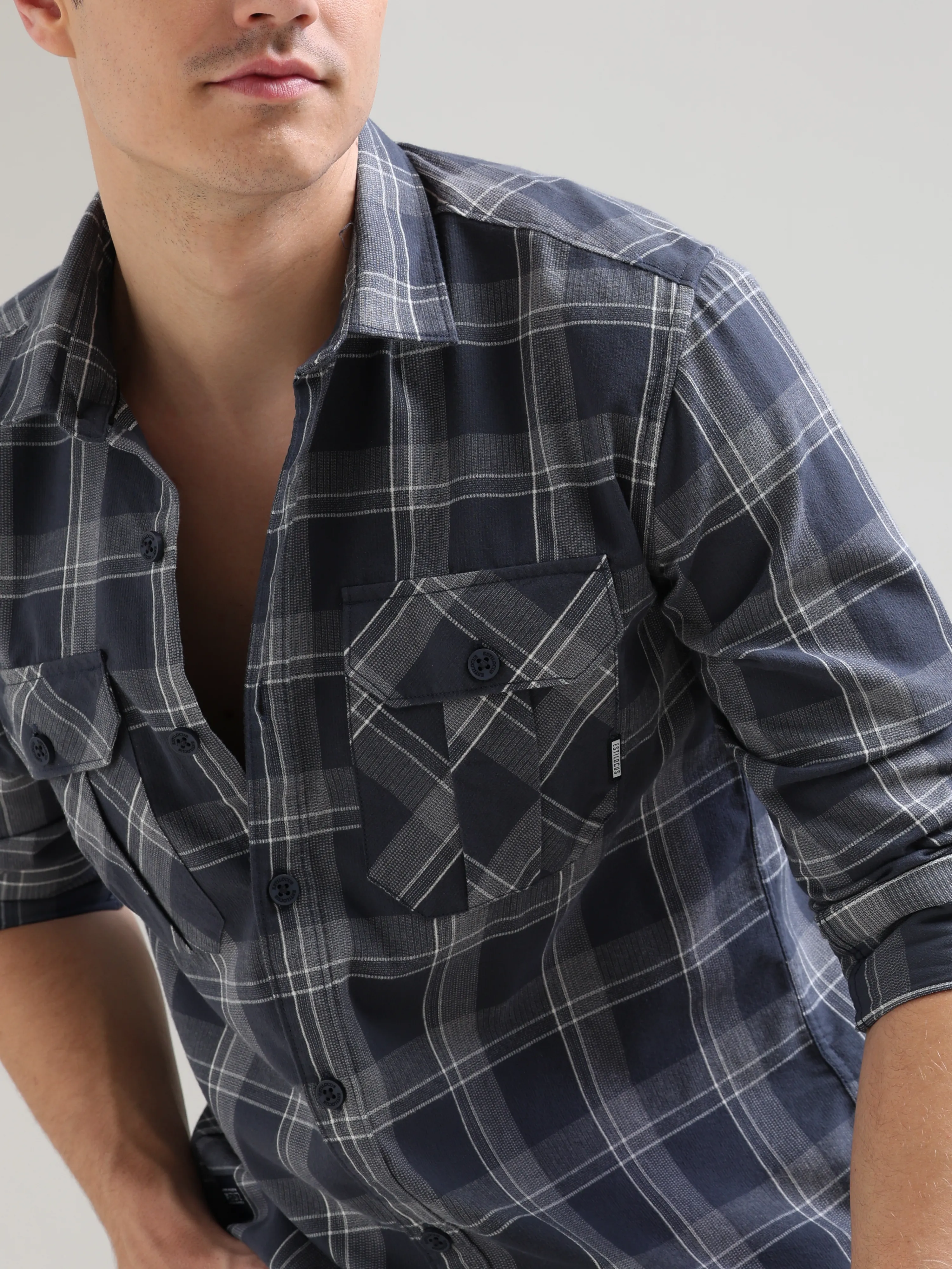 Napoleon grey off-white casual check shirt