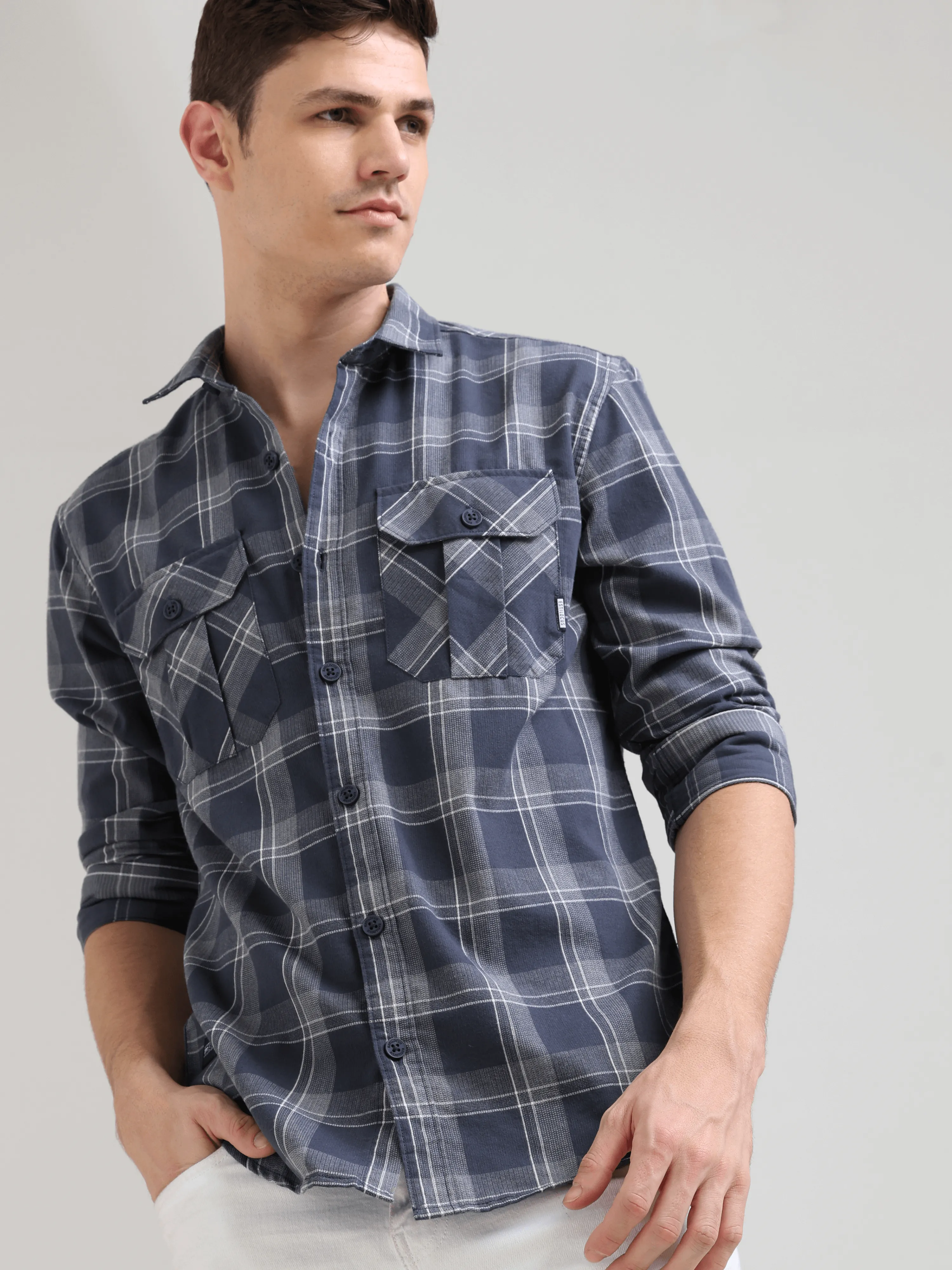 Napoleon grey off-white casual check shirt