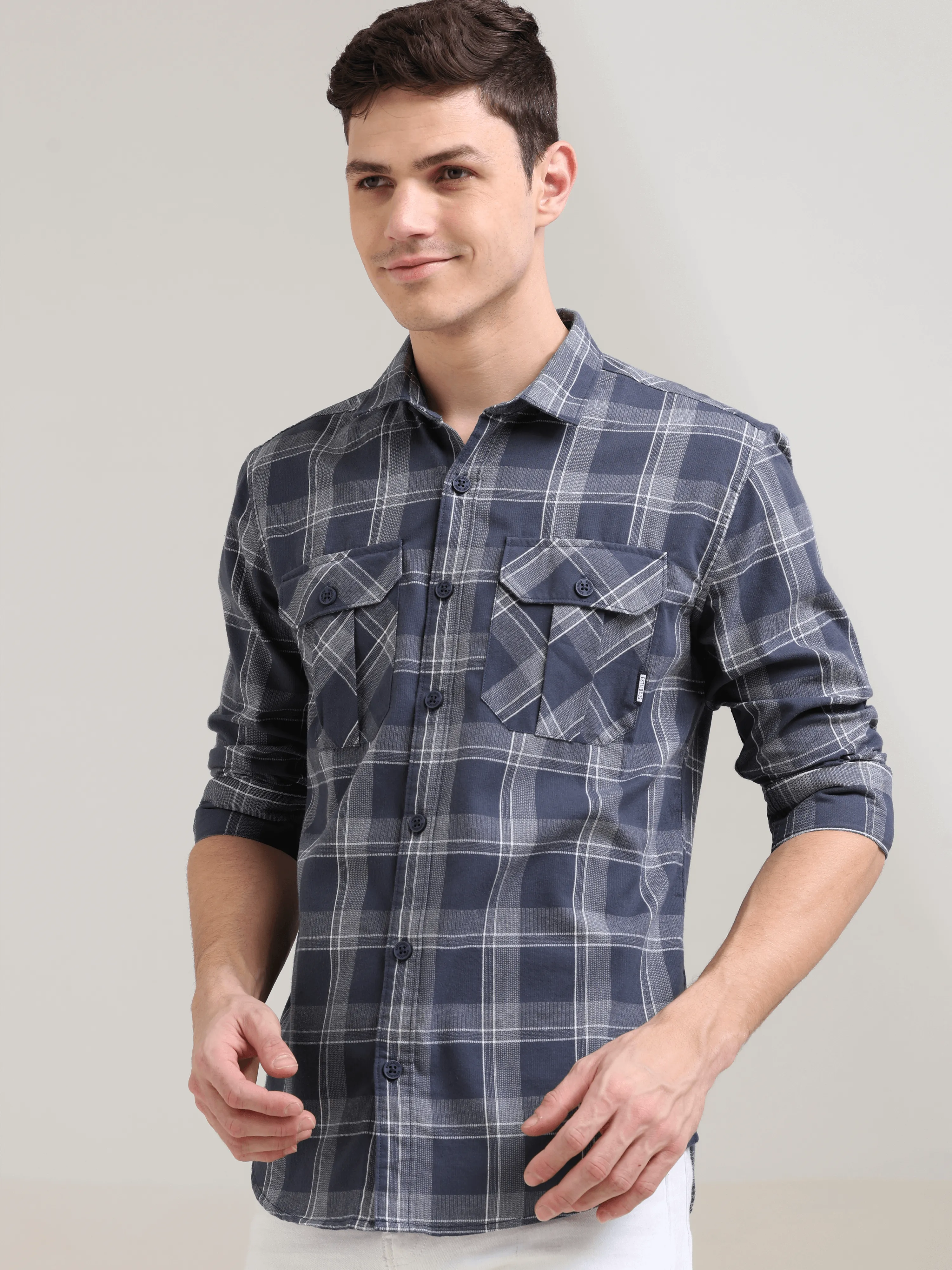 Napoleon grey off-white casual check shirt