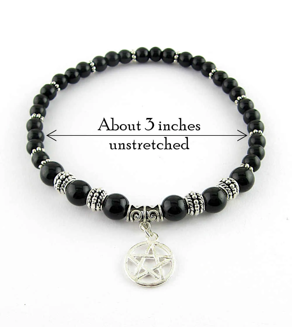 Natural Black Obsidian Stone With Pentagram Anklet / Ankle Bracelet