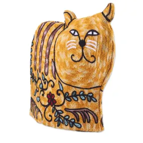 Novica Delightful Cat In Yellow Wool Tea Cozy