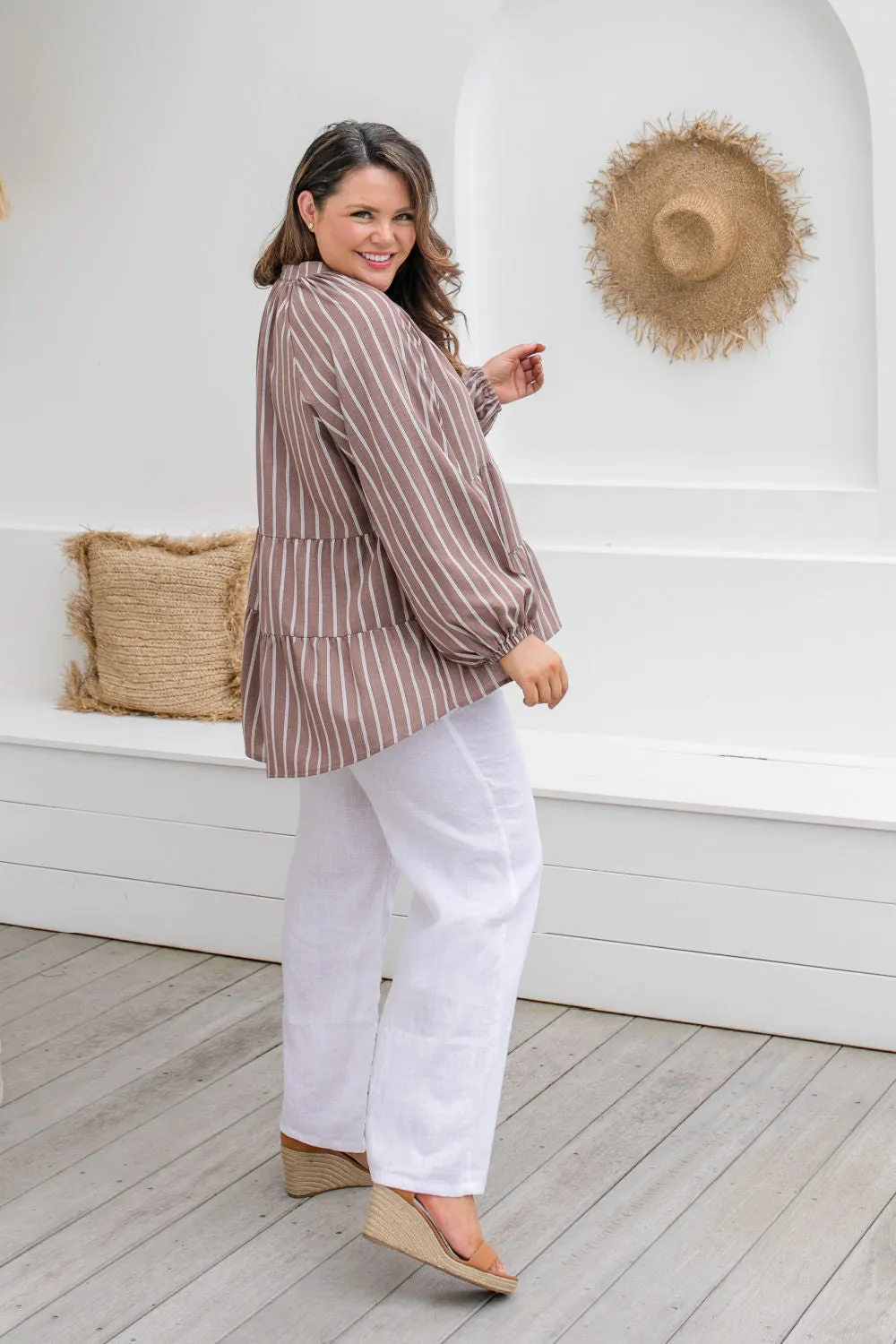 Pin Stripe Casual Top - Mocha