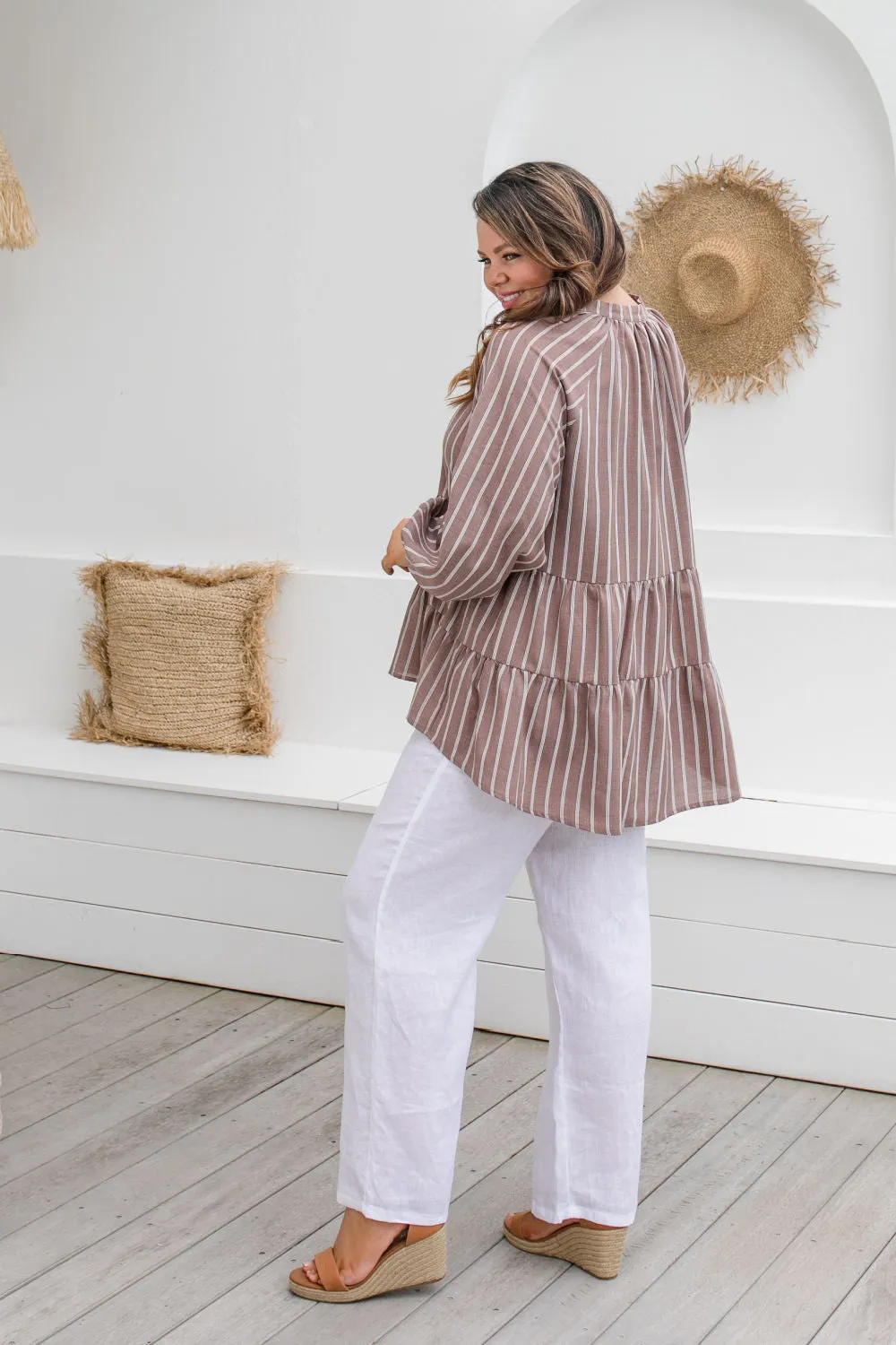 Pin Stripe Casual Top - Mocha