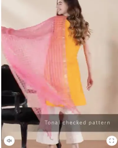 Pink Checked Dupatta for Women