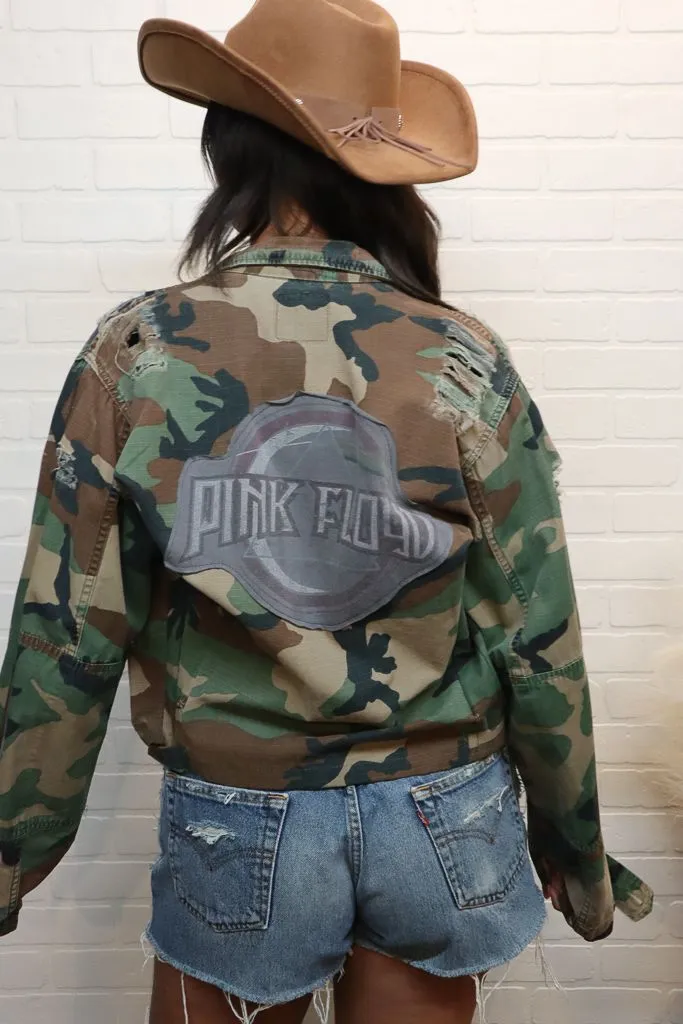 Pink Floyd Distressed Cropped Camo Jacket