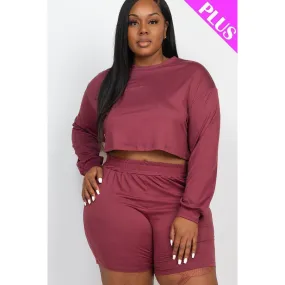 Plus Size Cozy Crop Top And Shorts Set