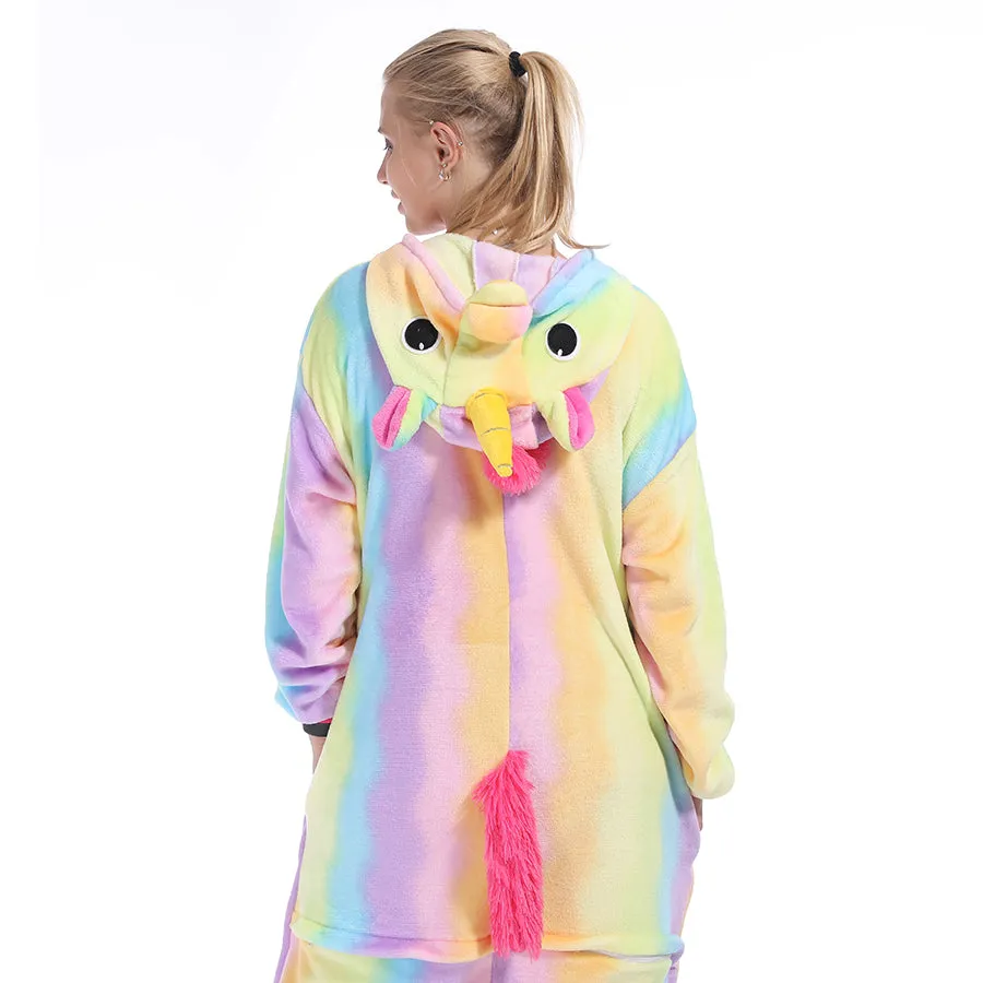 Rainbow-Stripes Unicorn Adult Onesie