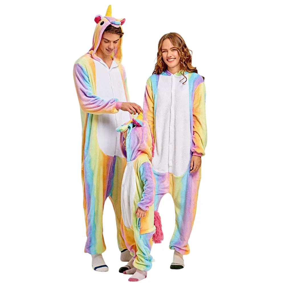 Rainbow-Stripes Unicorn Adult Onesie