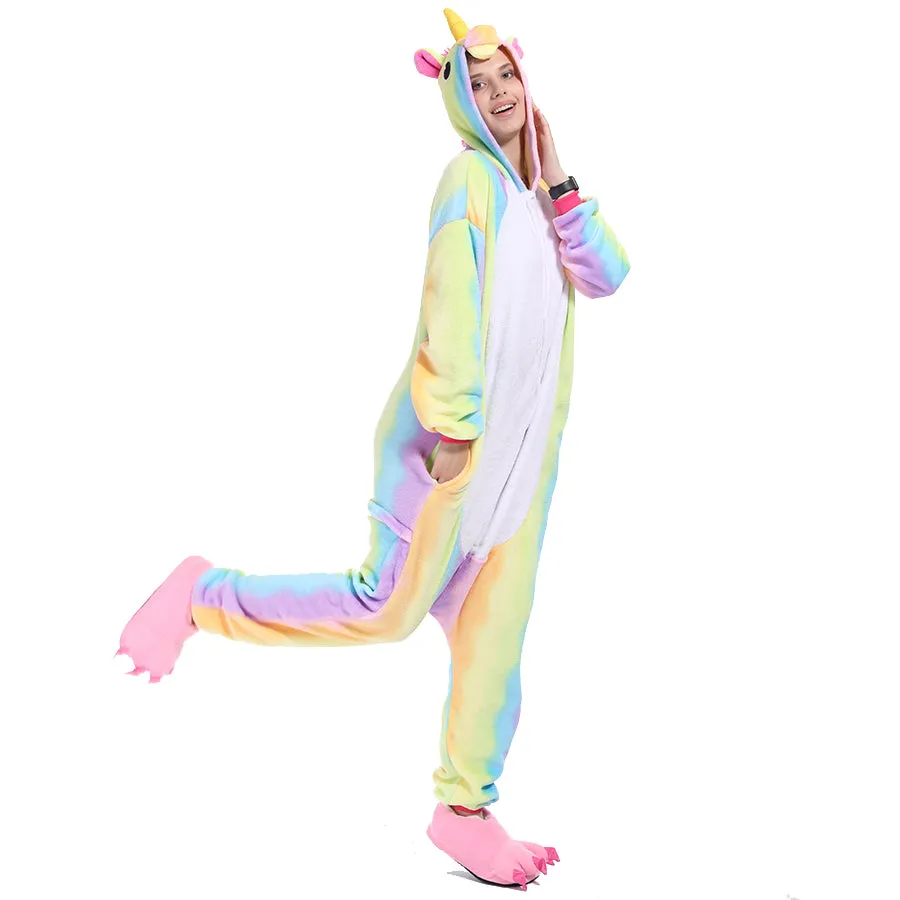 Rainbow-Stripes Unicorn Adult Onesie