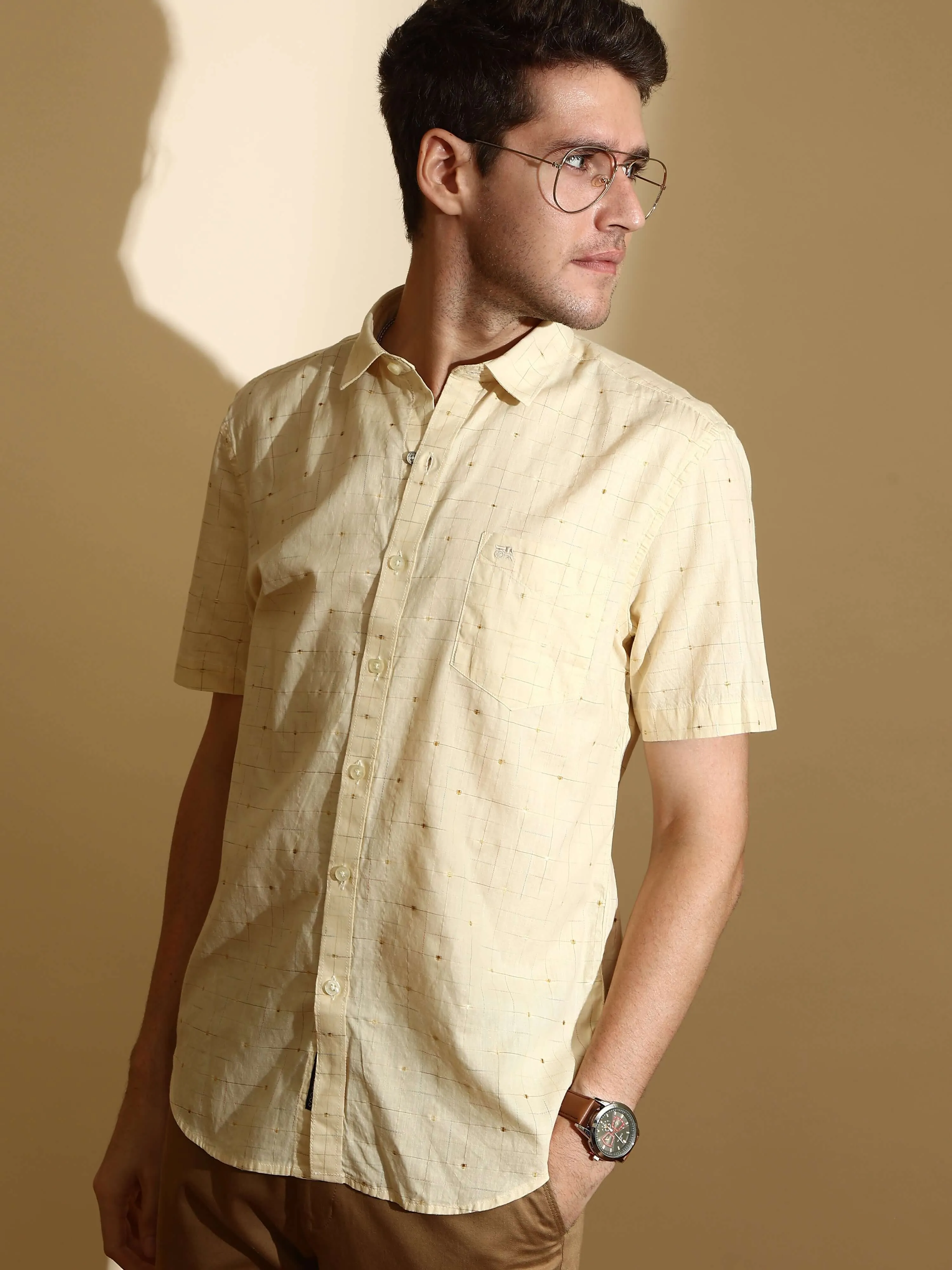 RC Beige casual check half sleeve shirt