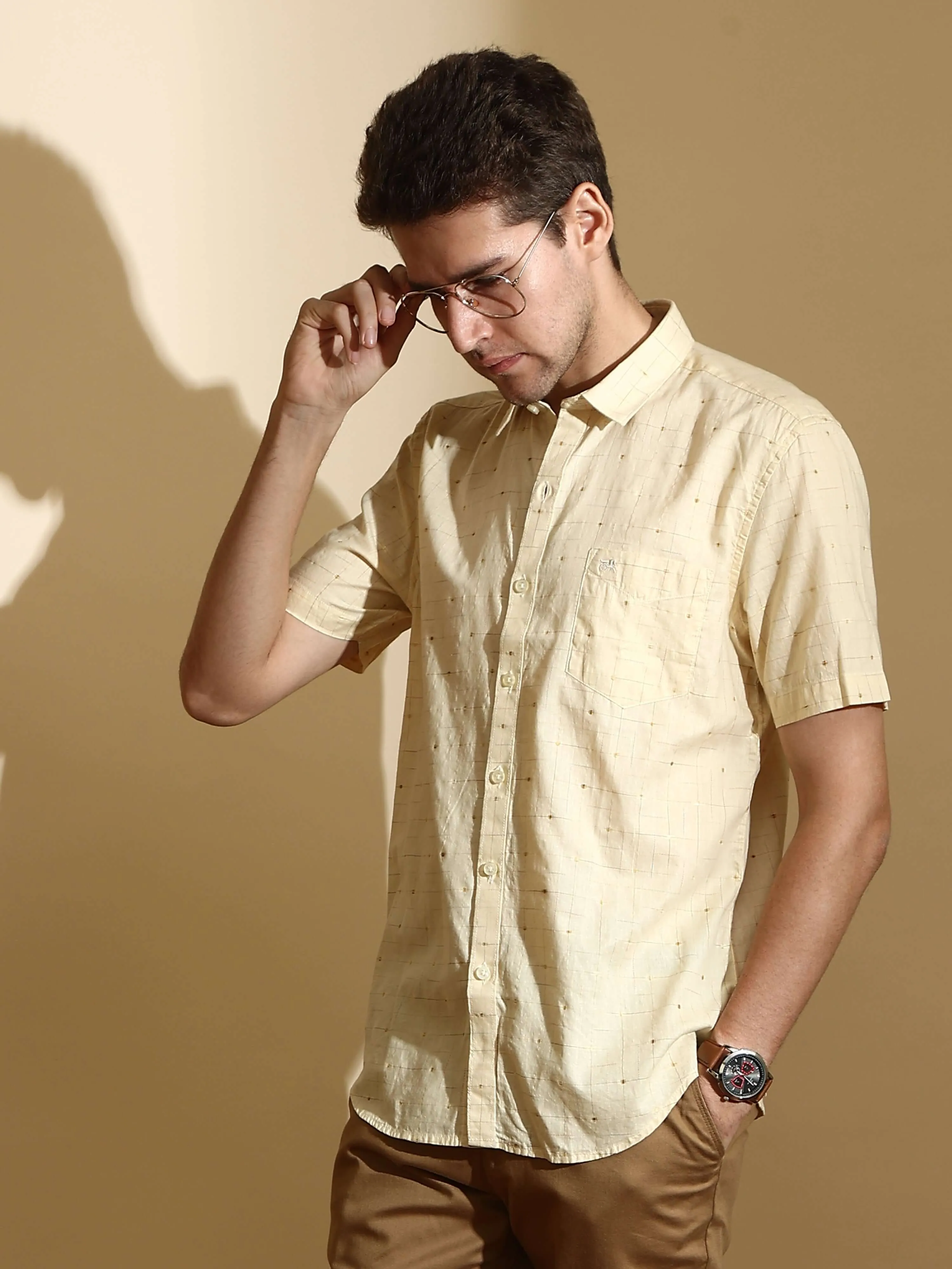 RC Beige casual check half sleeve shirt