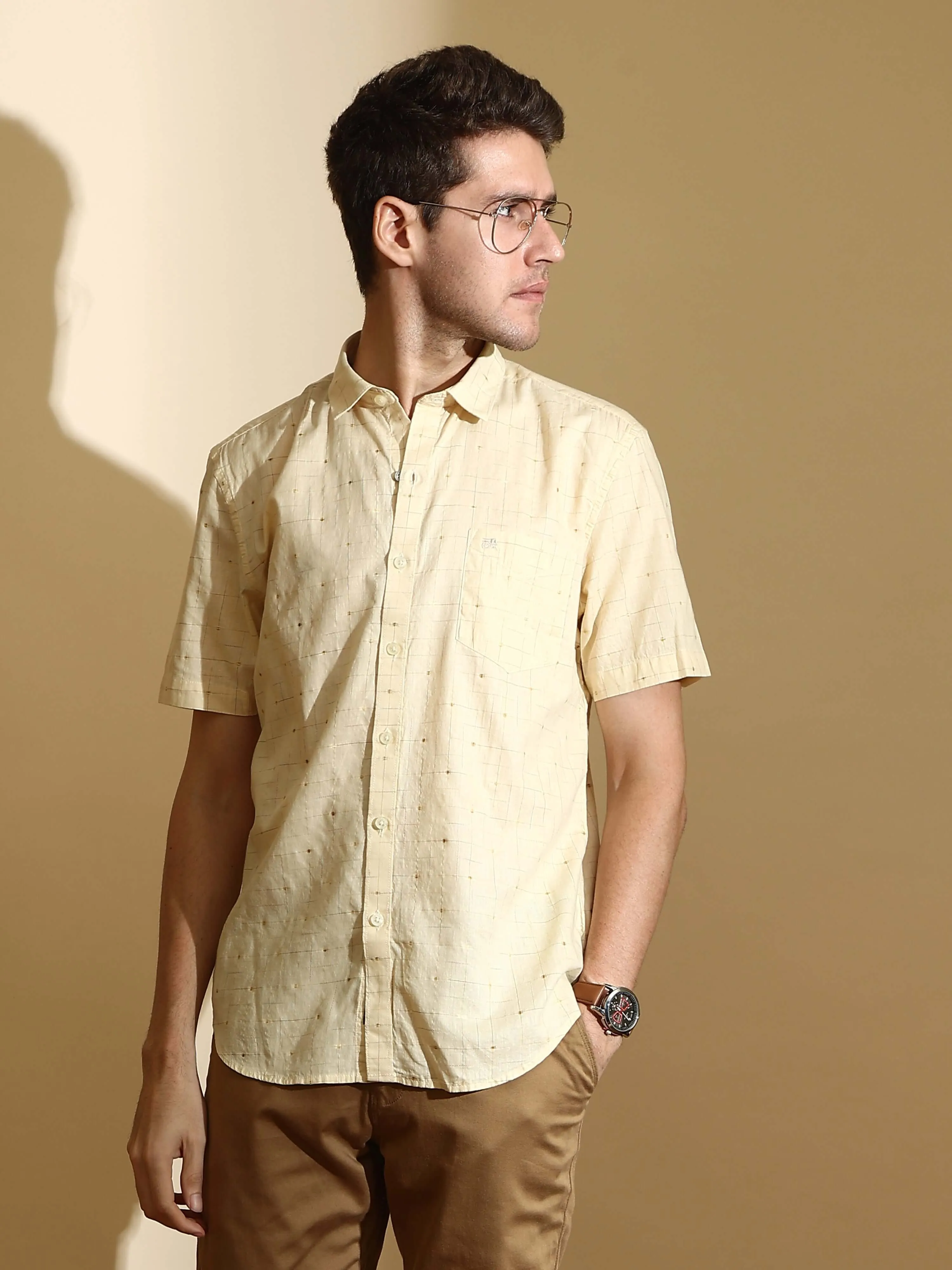 RC Beige casual check half sleeve shirt