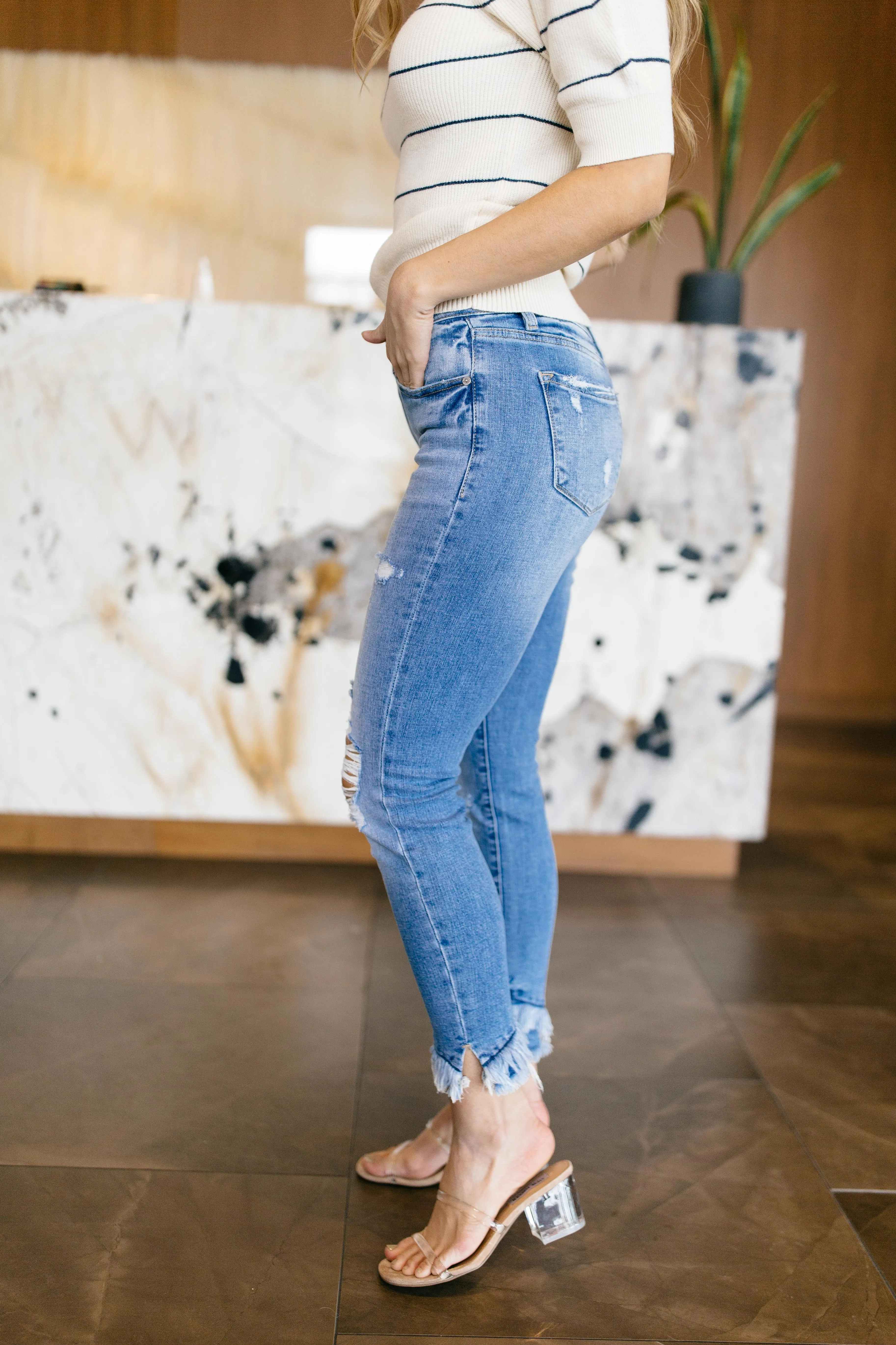 Sammy Distressed Mid Rise Denim