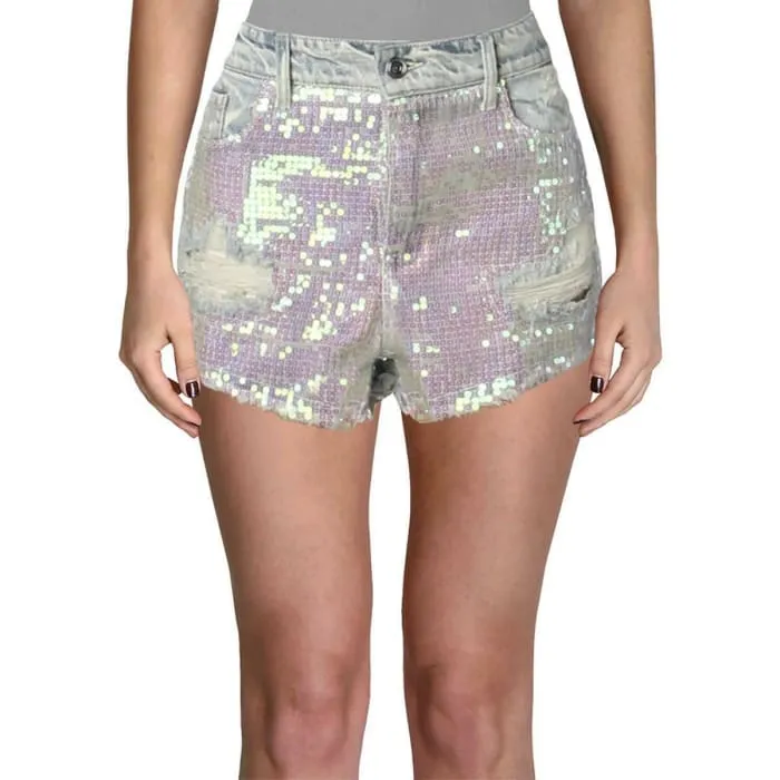 Sequin Front Distressed Shorts