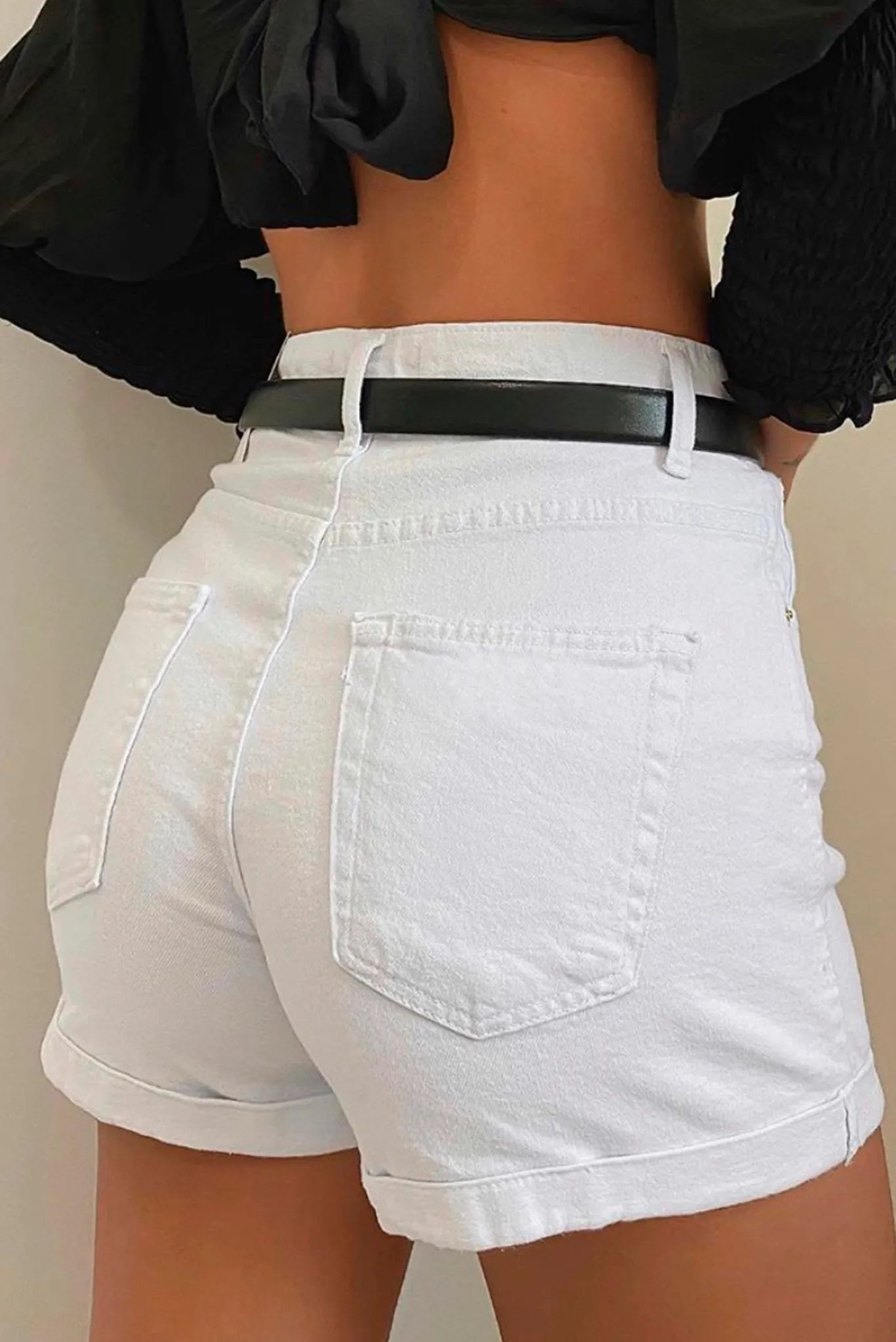 Short Cintura Alta Jeans Branco