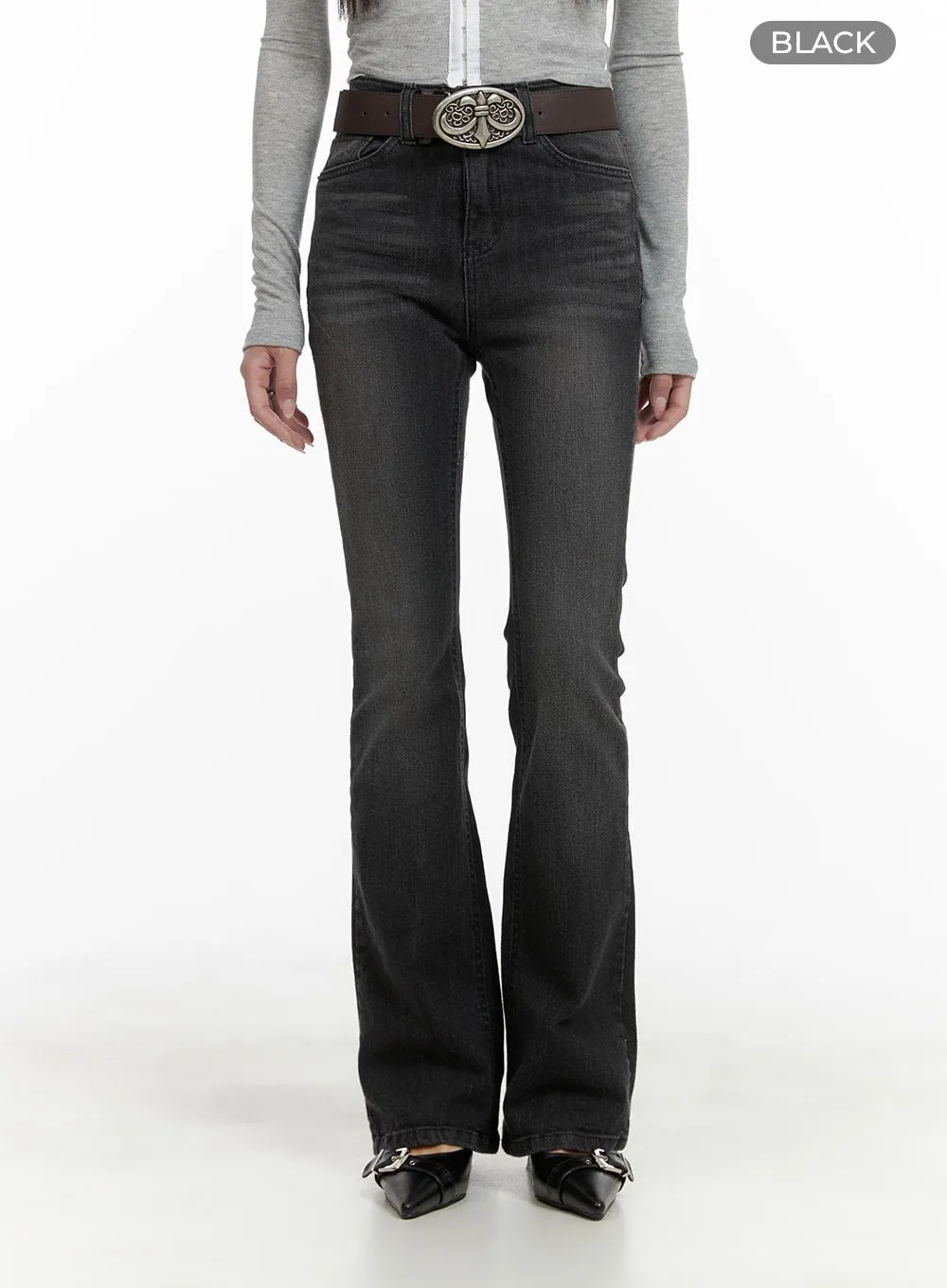 Slim Washed Denim Bootcut Jeans CA403