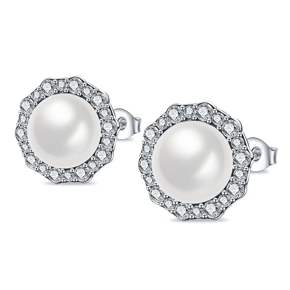 Sterling Pearl Hoop Earrings For Women