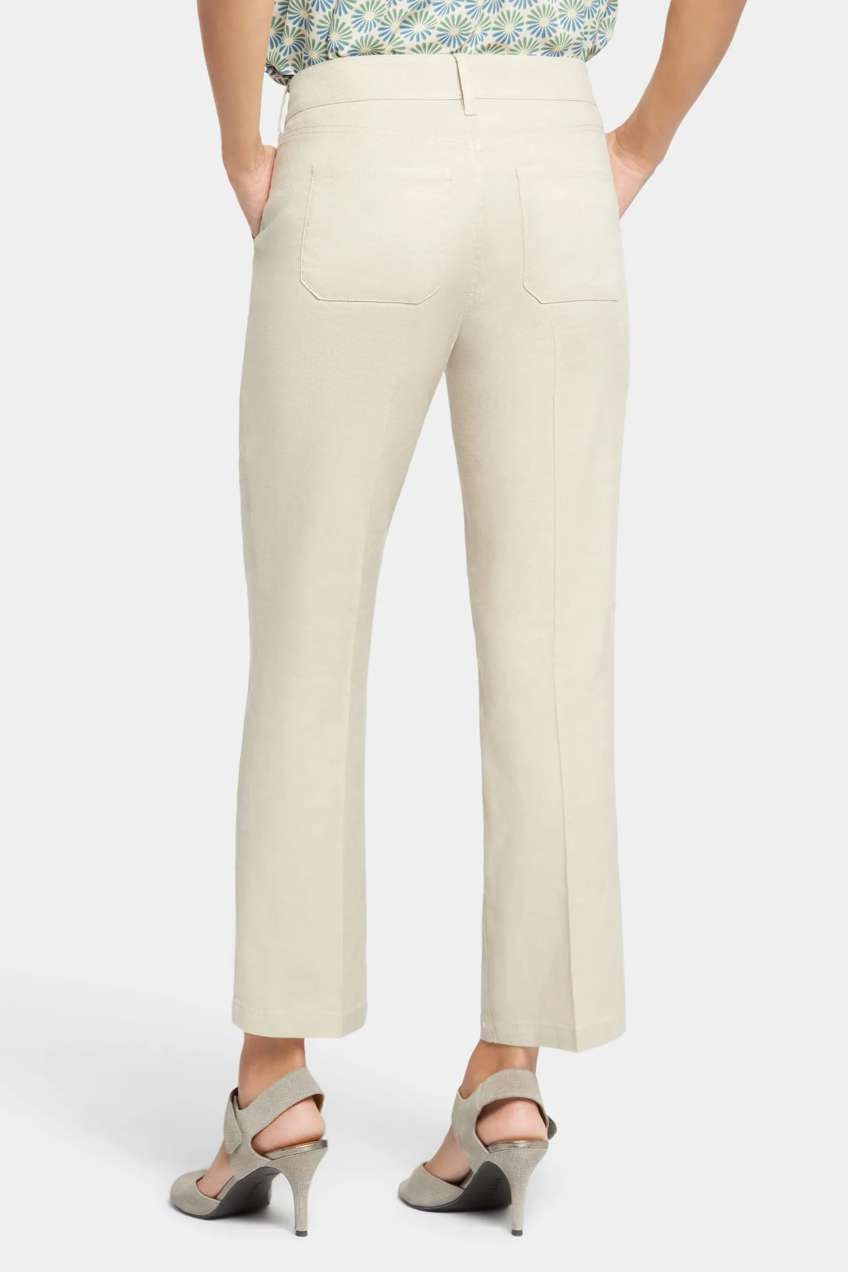 Straight Leg Ankle Trouser Beige Stretch Linnen | Feather