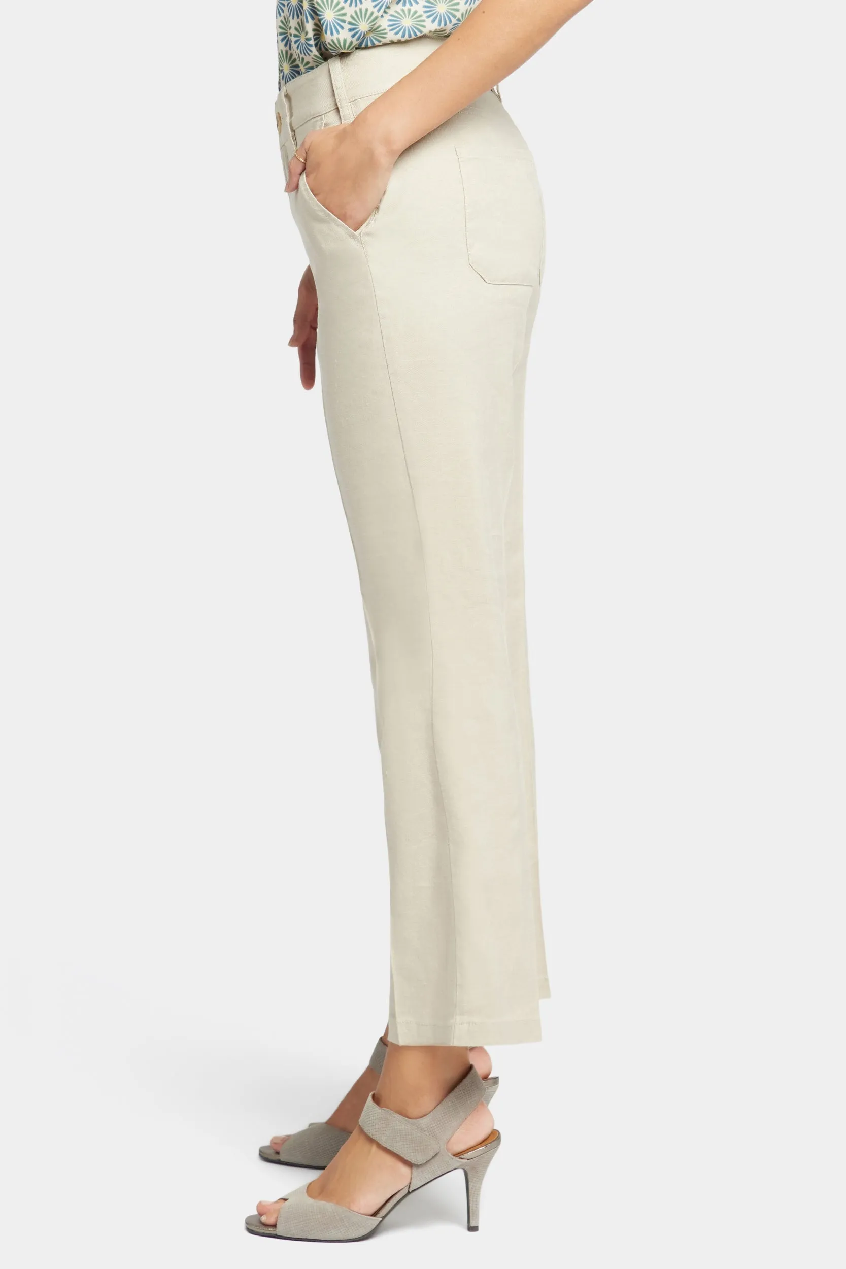 Straight Leg Ankle Trouser Beige Stretch Linnen | Feather