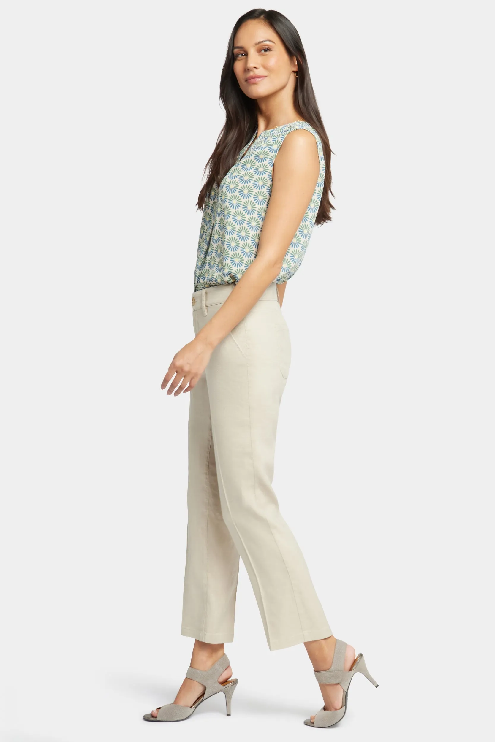 Straight Leg Ankle Trouser Beige Stretch Linnen | Feather