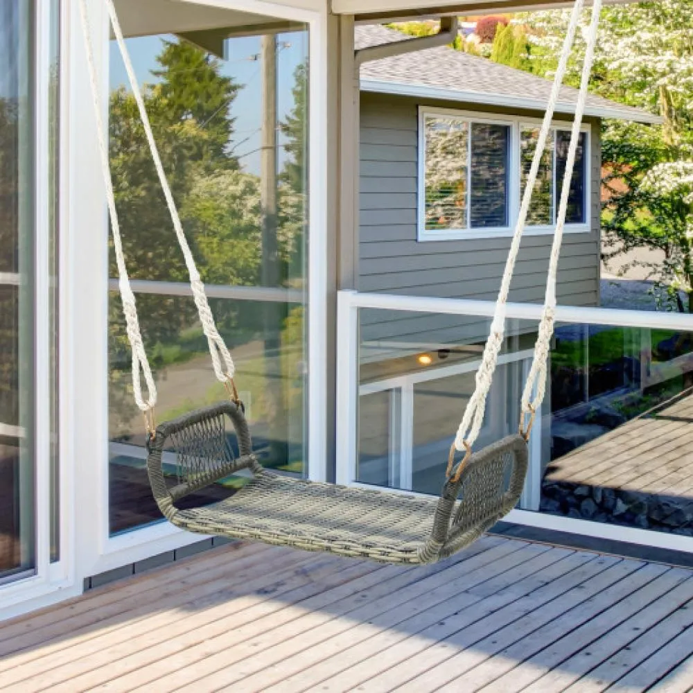 Wicker Porch Swing Seat with Cozy Armrests